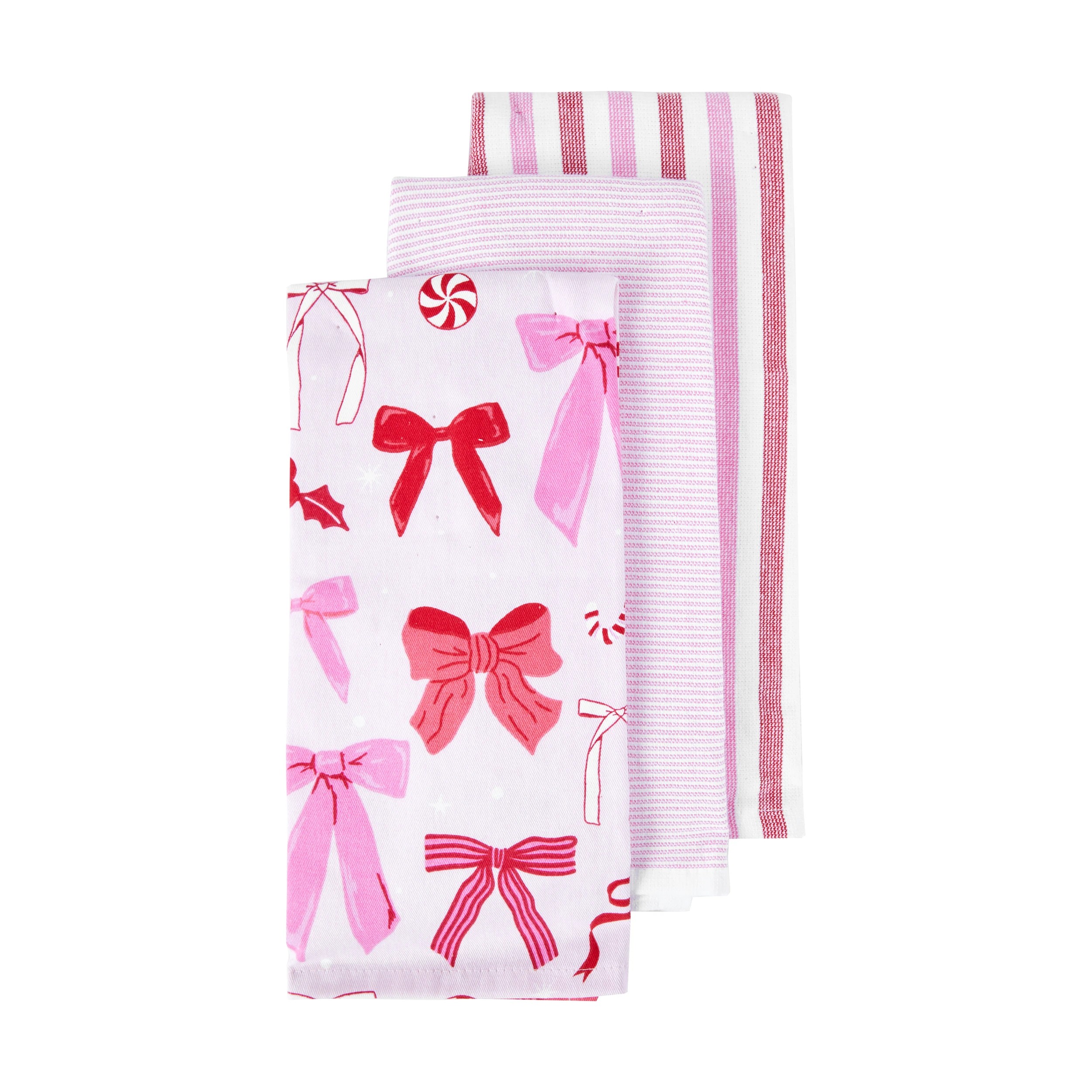 1 3 Pack Pink Bow Tea Towels, 1 of 7