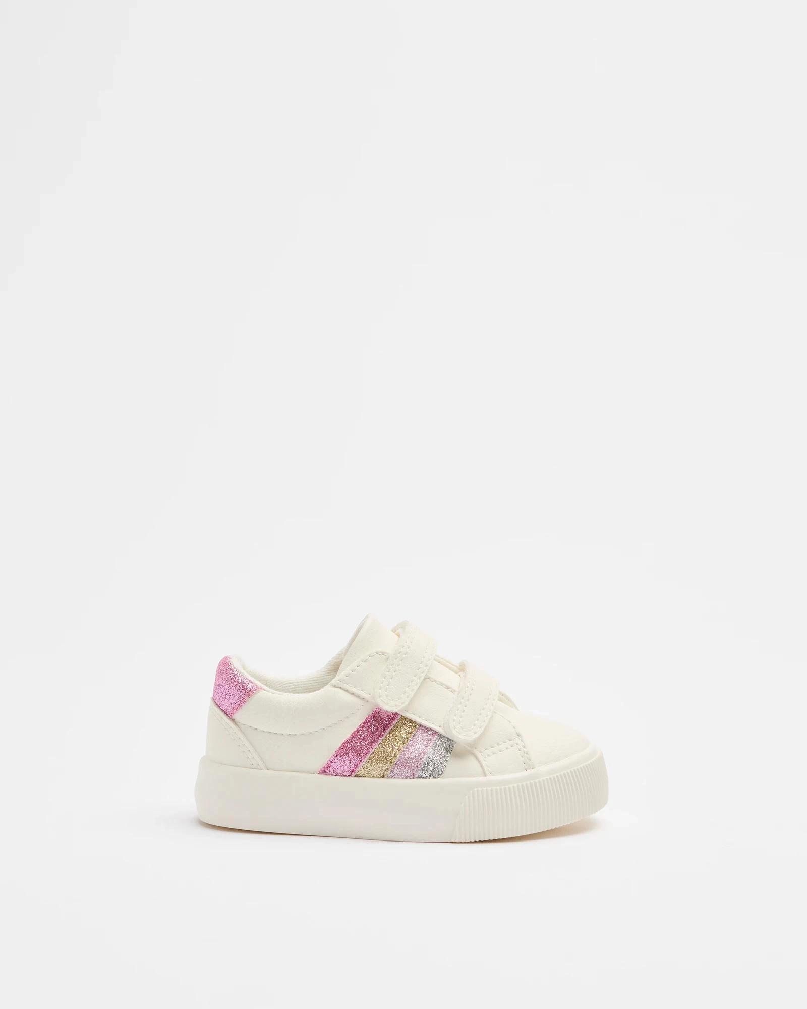 1 Target Baby Baby Girls First Walker Double Strap Stripe Sneaker - Jinny WHITE GLITTER, 1 of 2