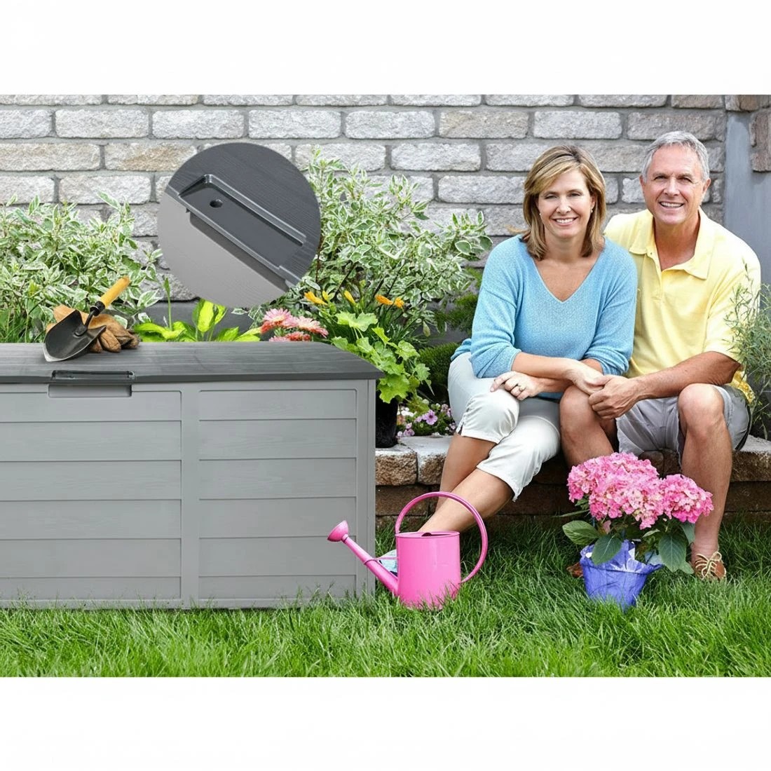 7 Gardeon Outdoor Storage Box 290L Lockable Organiser Garden Deck Shed Tool - Grey, 7 of 8