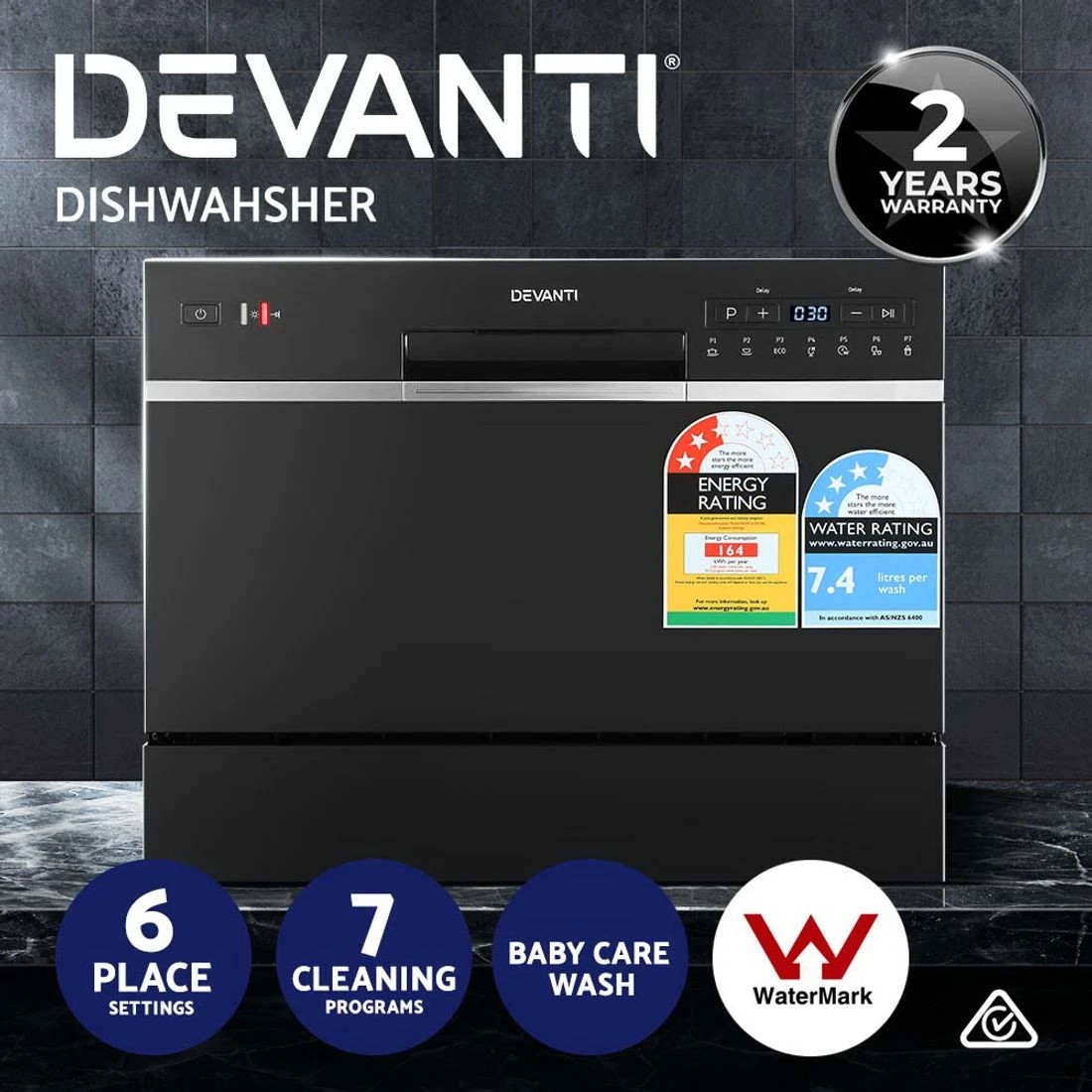 6 Devanti 6 Place Settings Benchtop Dishwasher - Black, 6 of 8