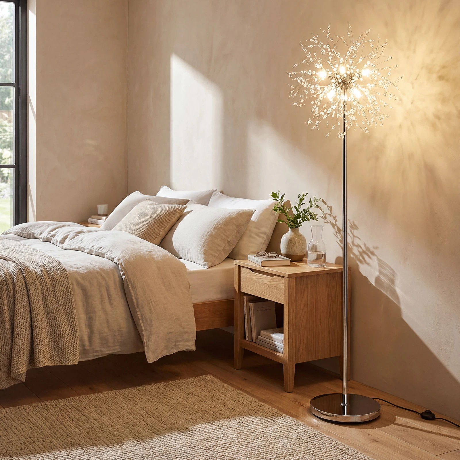 4 Costway 1.6M Crystal Floor Lamp Modern Dandelion Reading Light w/Foot Switch, 4 of 5