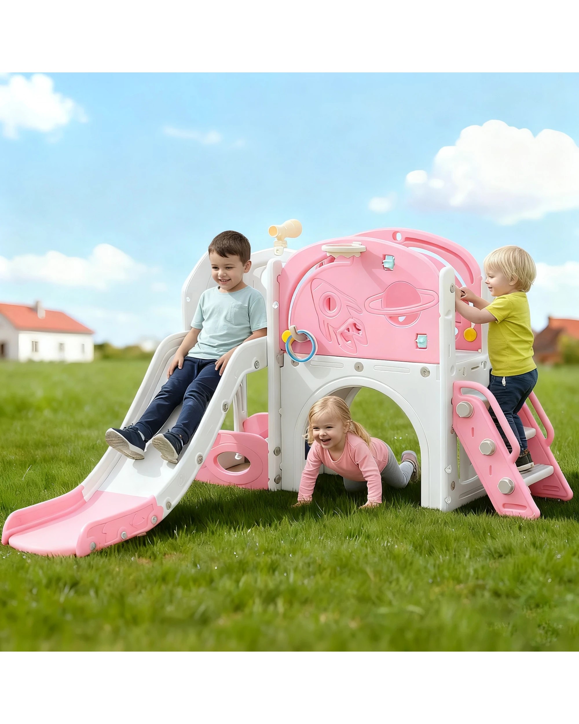 2 Advwin 9 in 1 L-Shaped Toddler Slide Indoor Baby Slide Kids Playset Outdoor Playground, 2 of 10