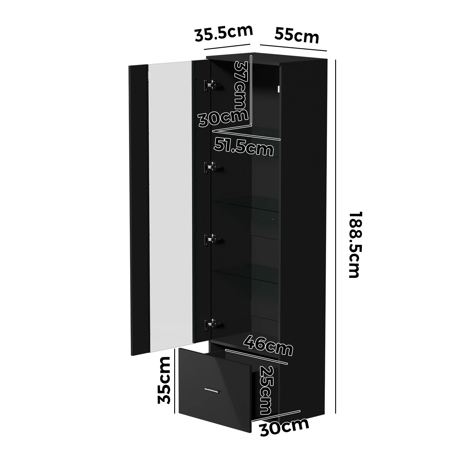 9 Oikiture Display Cabinet Buffet Sideboard LED Light Cupboard- Black, 9 of 10