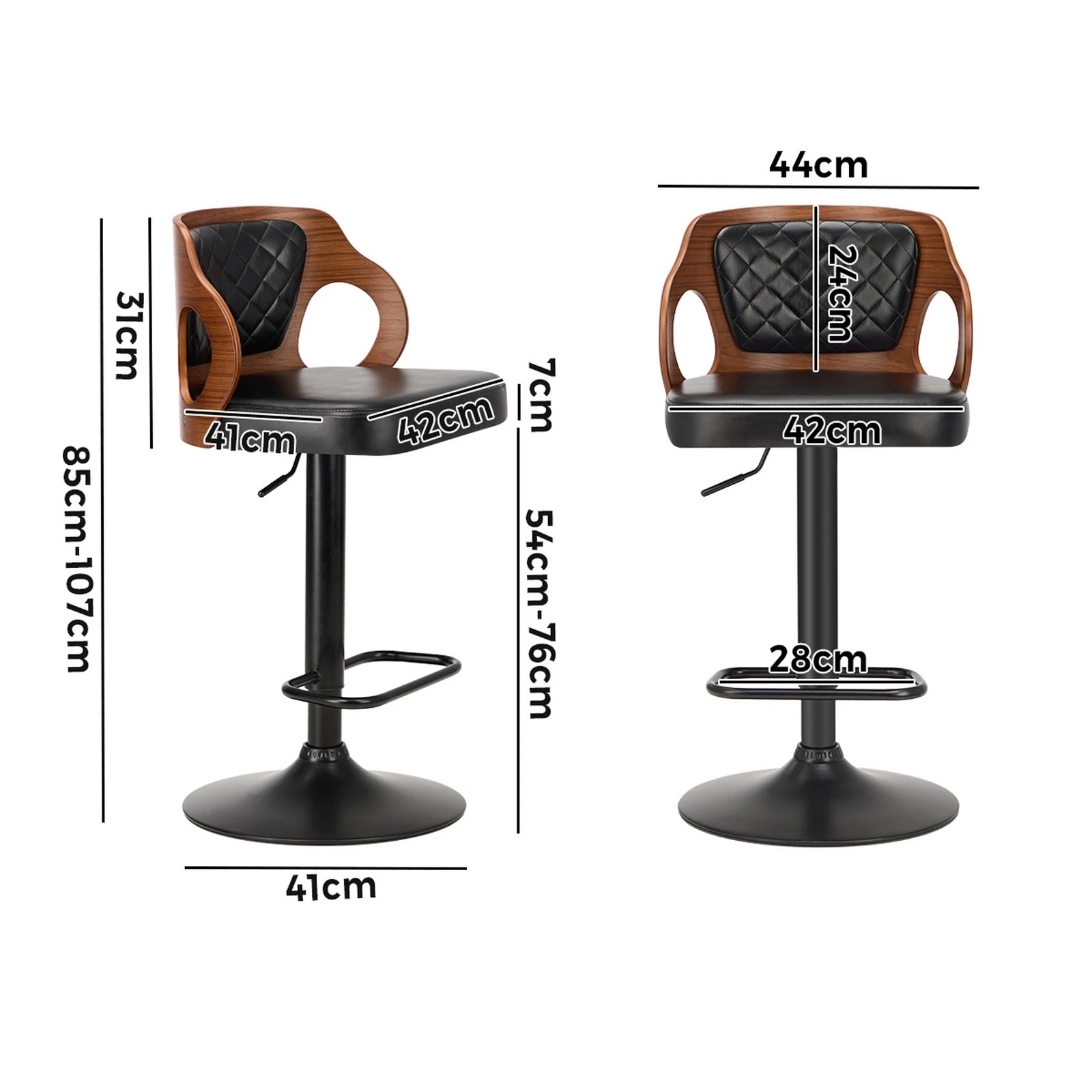 2 Oikiture 2x Bar Stools Gas Lift - Black, 2 of 9