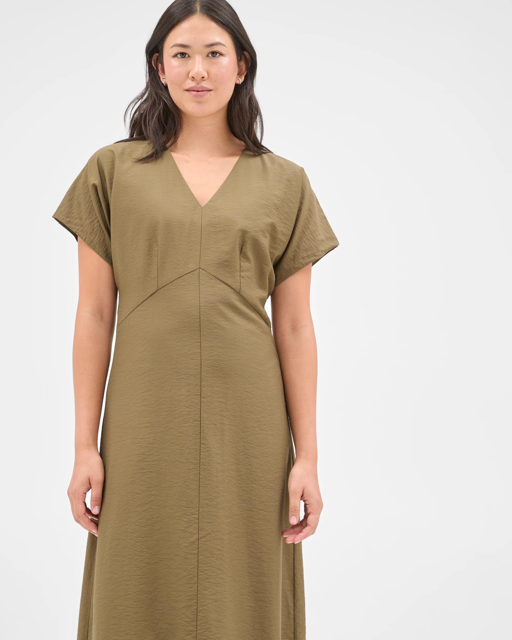 3 Preview Wendy Seam Detail Midi Dress KHAKI OLIVE, 3 of 7