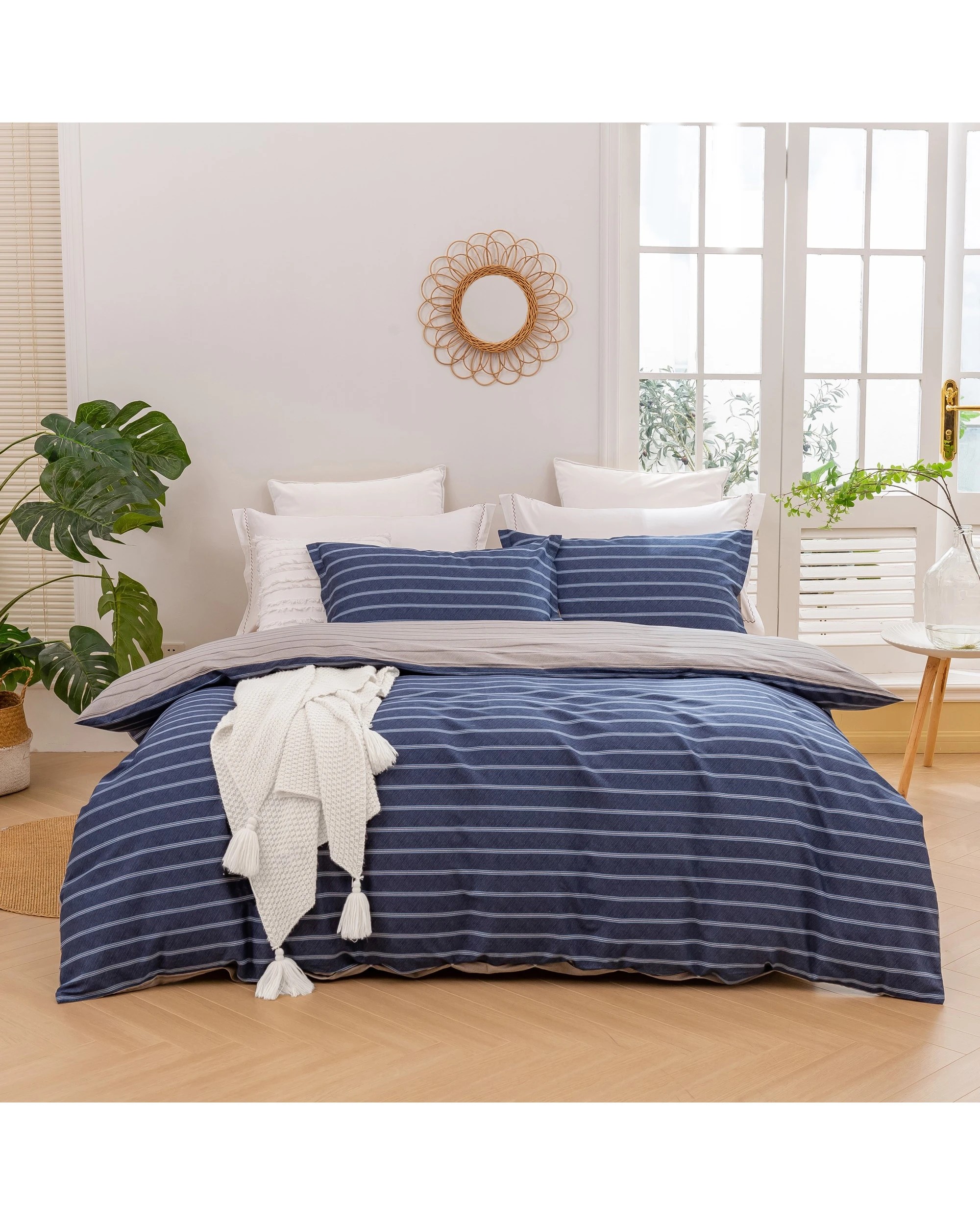 2 Dreamaker Amalfi Stripe 100% Cotton Reversible Quilt Cover Set - King Single Bed - Blue, 2 of 6