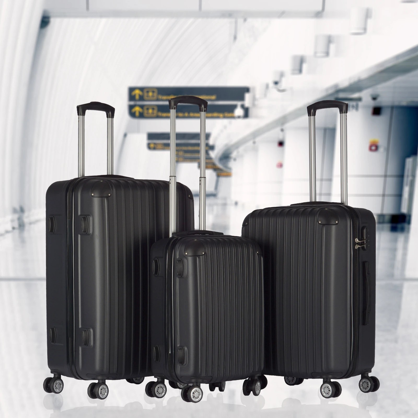 1 Milano Décor Premium 3pc ABS Luggage Suitcase Luxury Hard Case Shockproof Travel Set - Black, 1 of 7