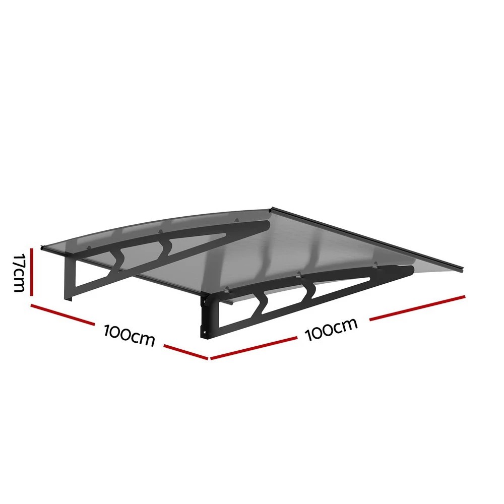 2 Instahut Window Door Awning Canopy 1mx1m  Solid Sheet Metal - Grey, 2 of 3