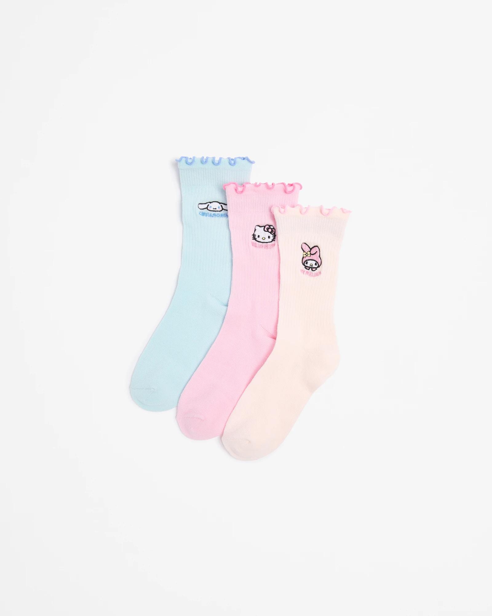 1 Hello Kitty Girls Crew Socks 3 Pack MULTI, 1 of 3