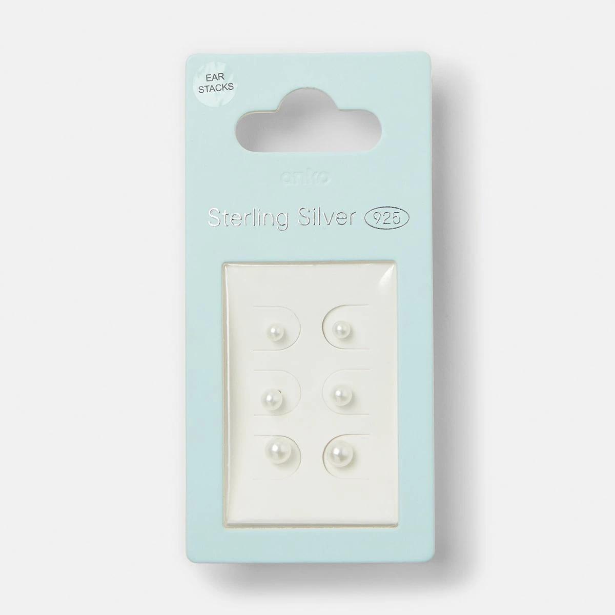5 3 Pack Sterling Silver Faux Pearl Earrings Silver, 5 of 5