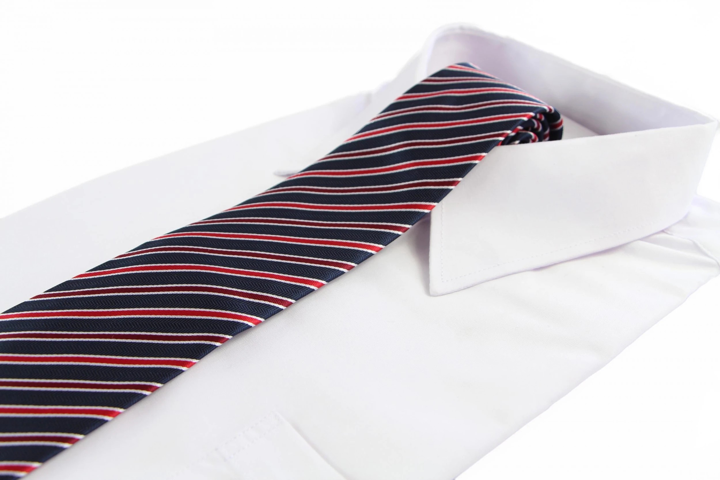 1 Zasel Mens Navy With White, Red & Maroon Striped 8cm Patterned Neck Tie - Multi, 1 of 3