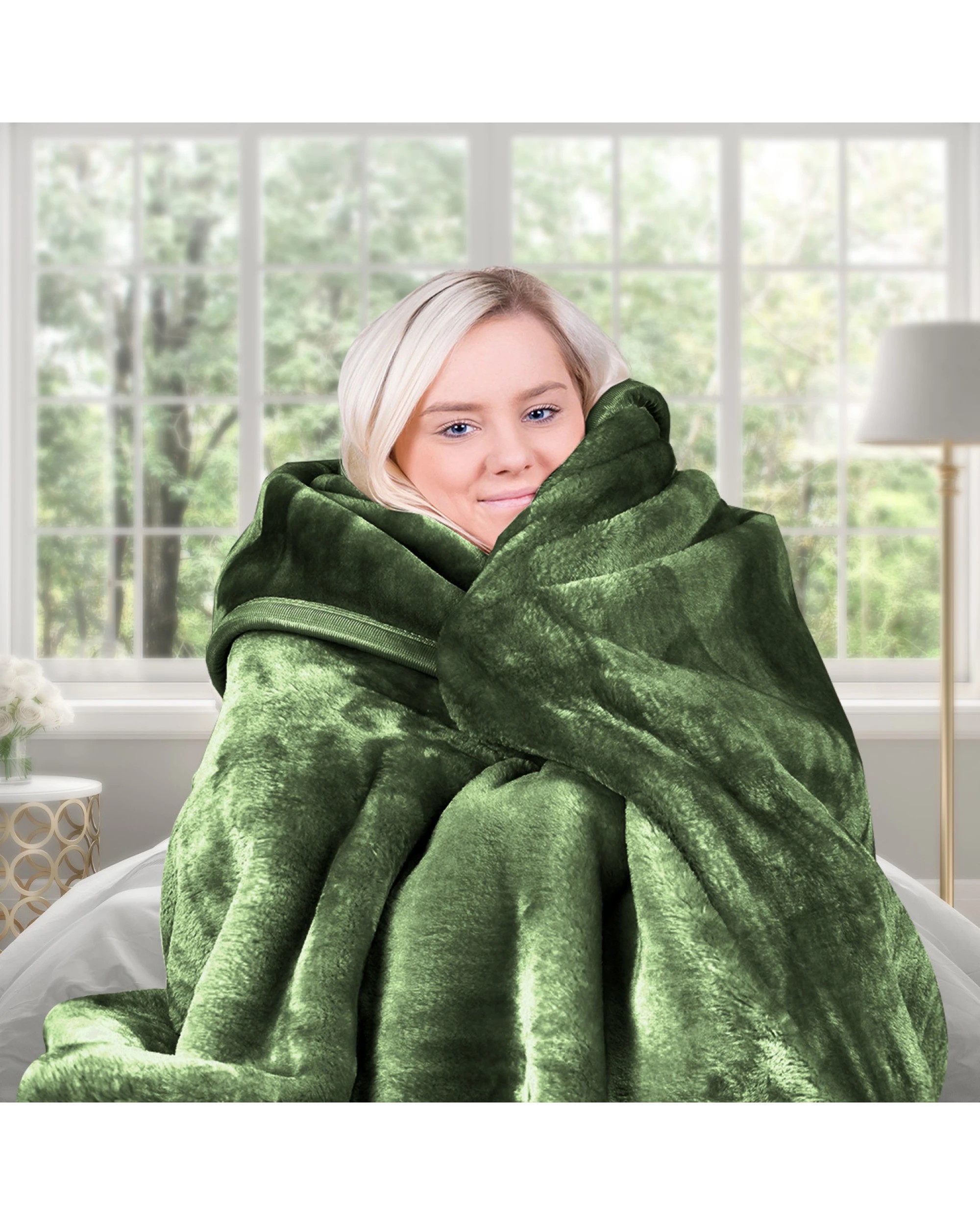 7 Laura Hill 800-gsm Mink Blanket Double-sided Soft Plush Bed Faux Throw Rug Green
 - Queen Bed, 7 of 10