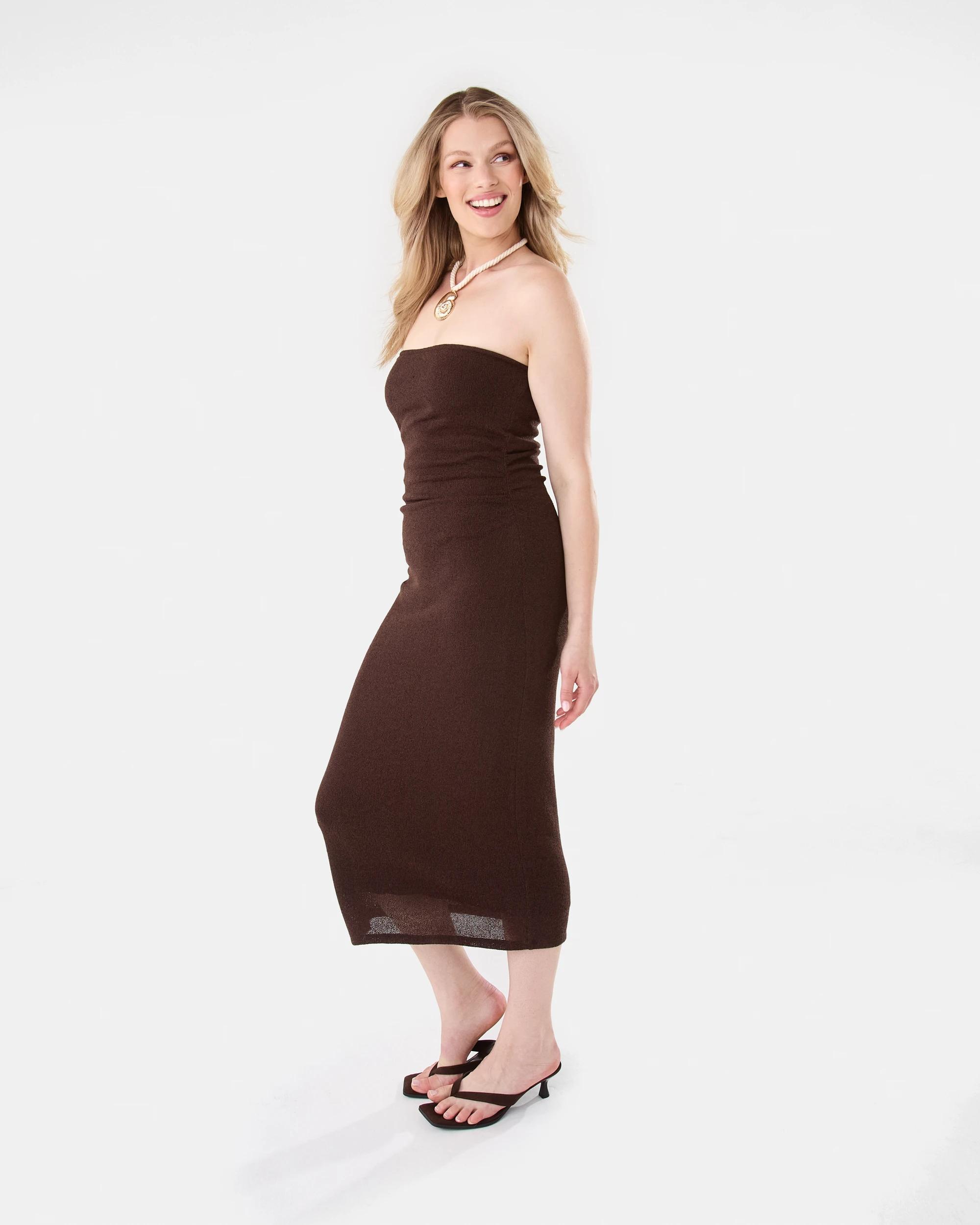 2 Strapless Knit Midi Dress Melt Brown, 2 of 9