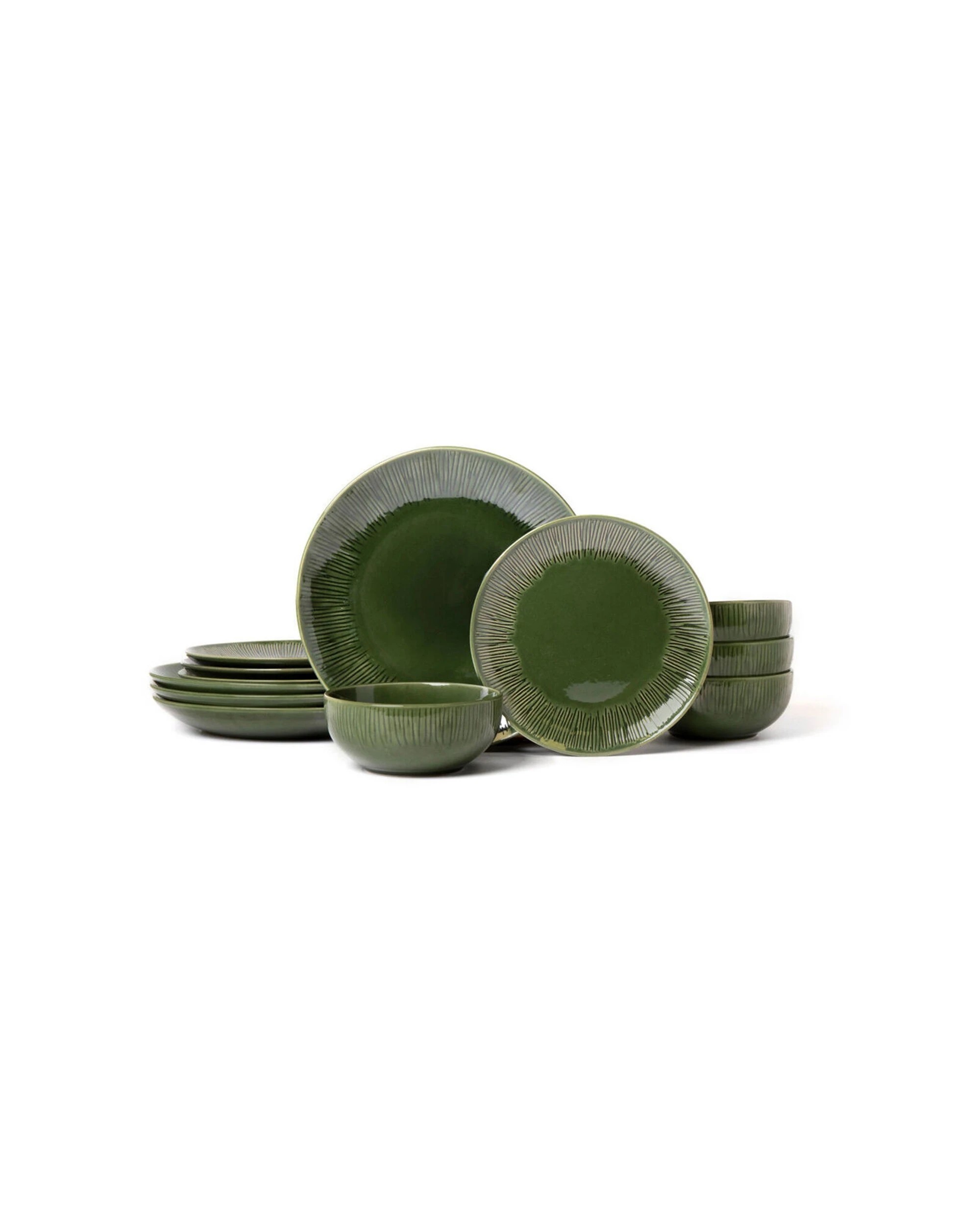 1 Mikasa Jardin 12pc Stoneware Dinner Bowls Plates Set Botanical Vibes - Green, 1 of 6