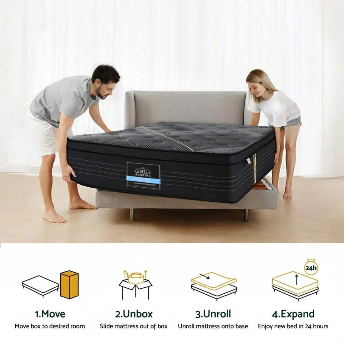 7 35cm Giselle Mattress King Single Bed Bamboo Pocket Firm Foam - Black, 7 of 7