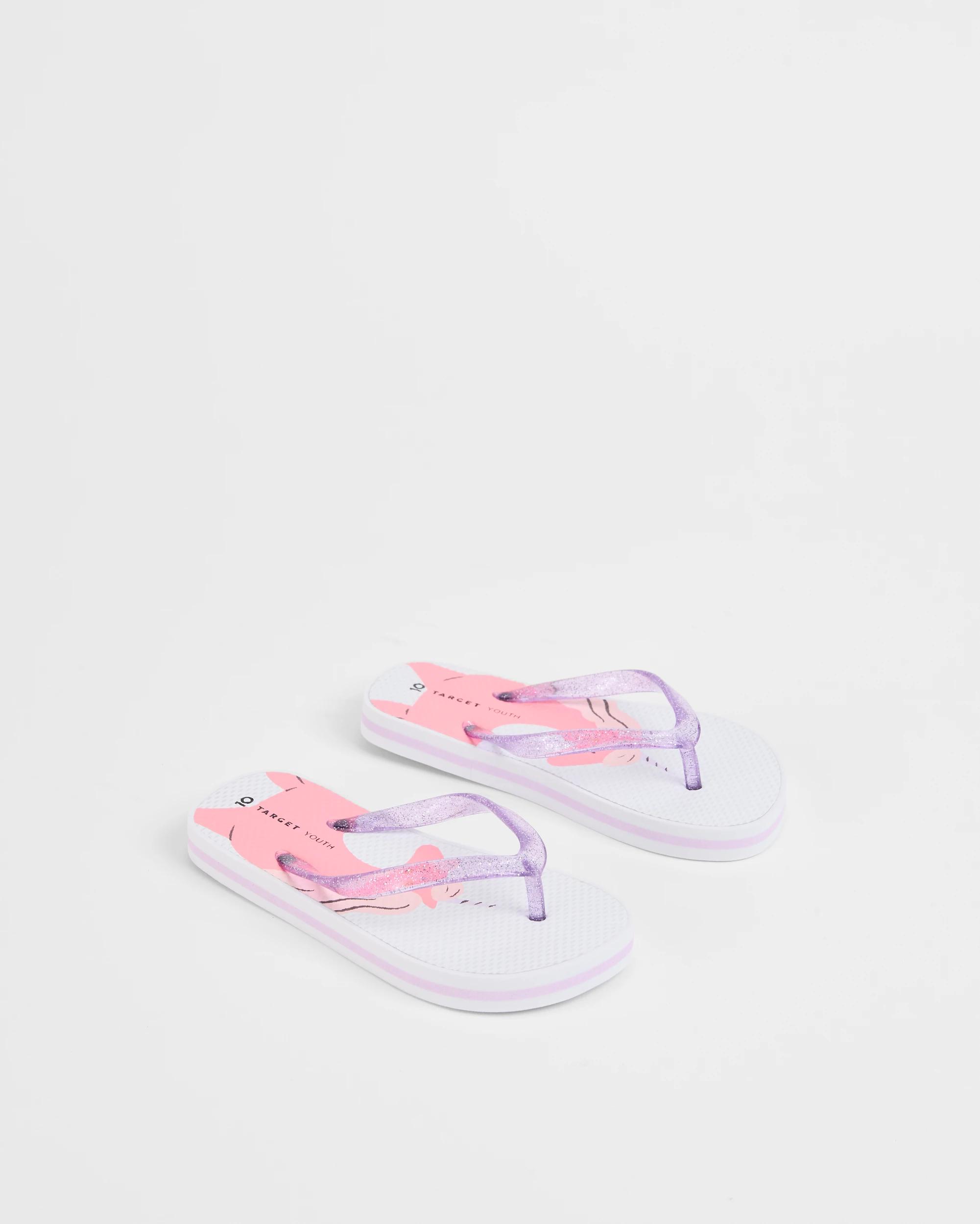 2 Target Kids Junior/Senior Printed Thongs PURPLE UNICORN, 2 of 3