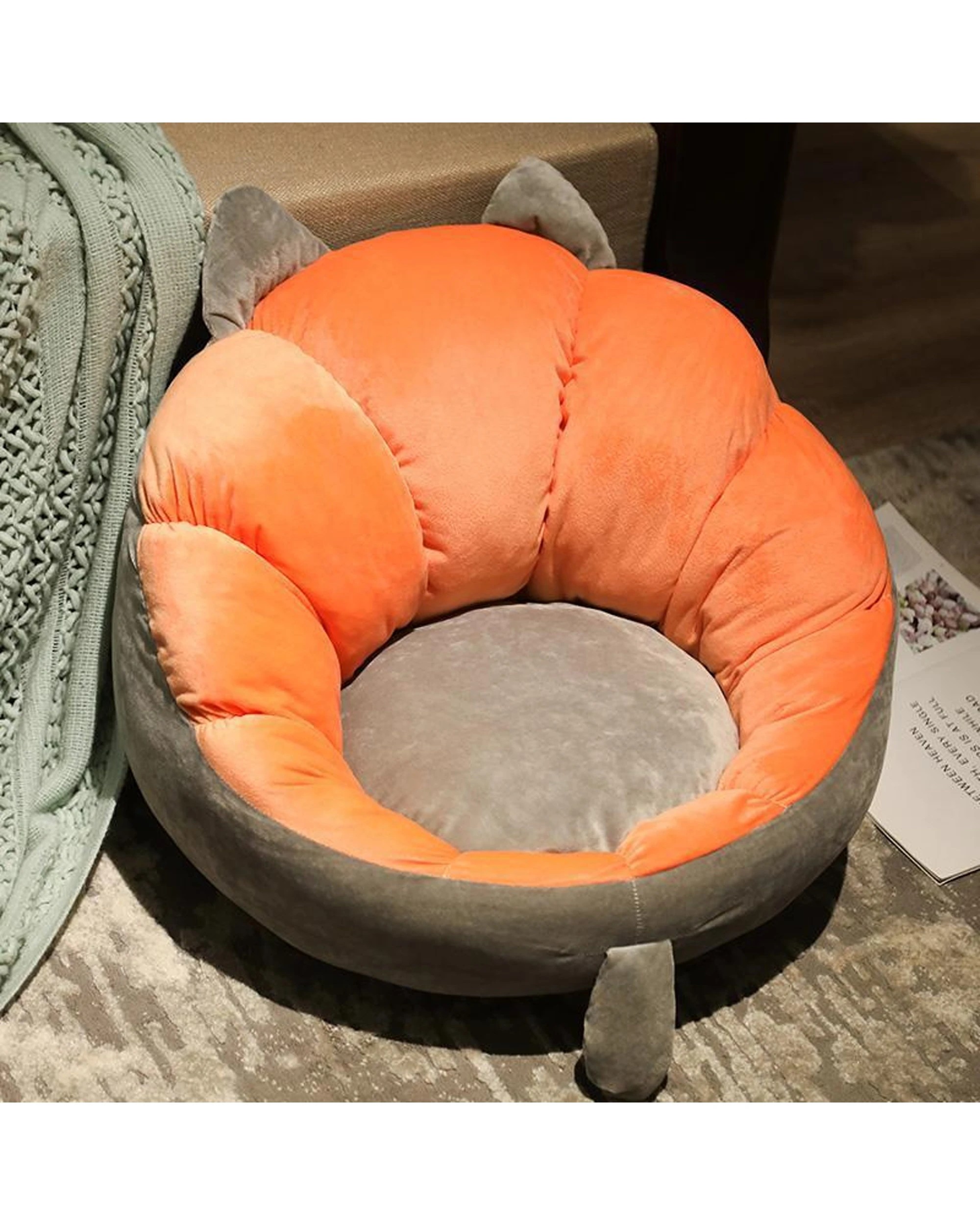 5 Cotton More Orange Cat Flower Floor Cushion Seat 60x25x10cm - Multi, 5 of 5