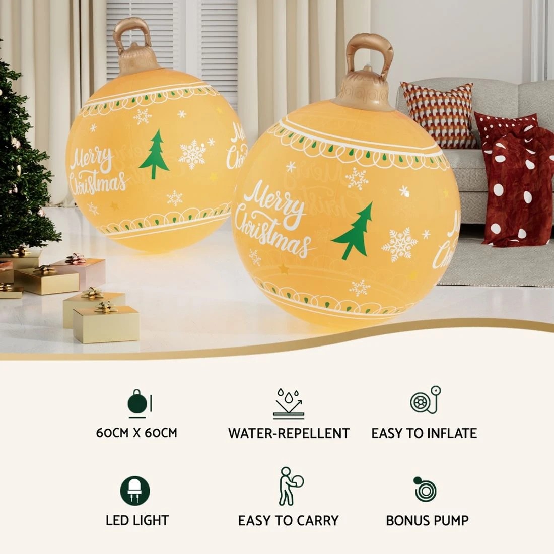 5 Jingle Jollys Christmas Inflatable Ball 60cm Led Illuminated Xmas Decoration Durable Space Saving Modern Decor - Gold, 5 of 7