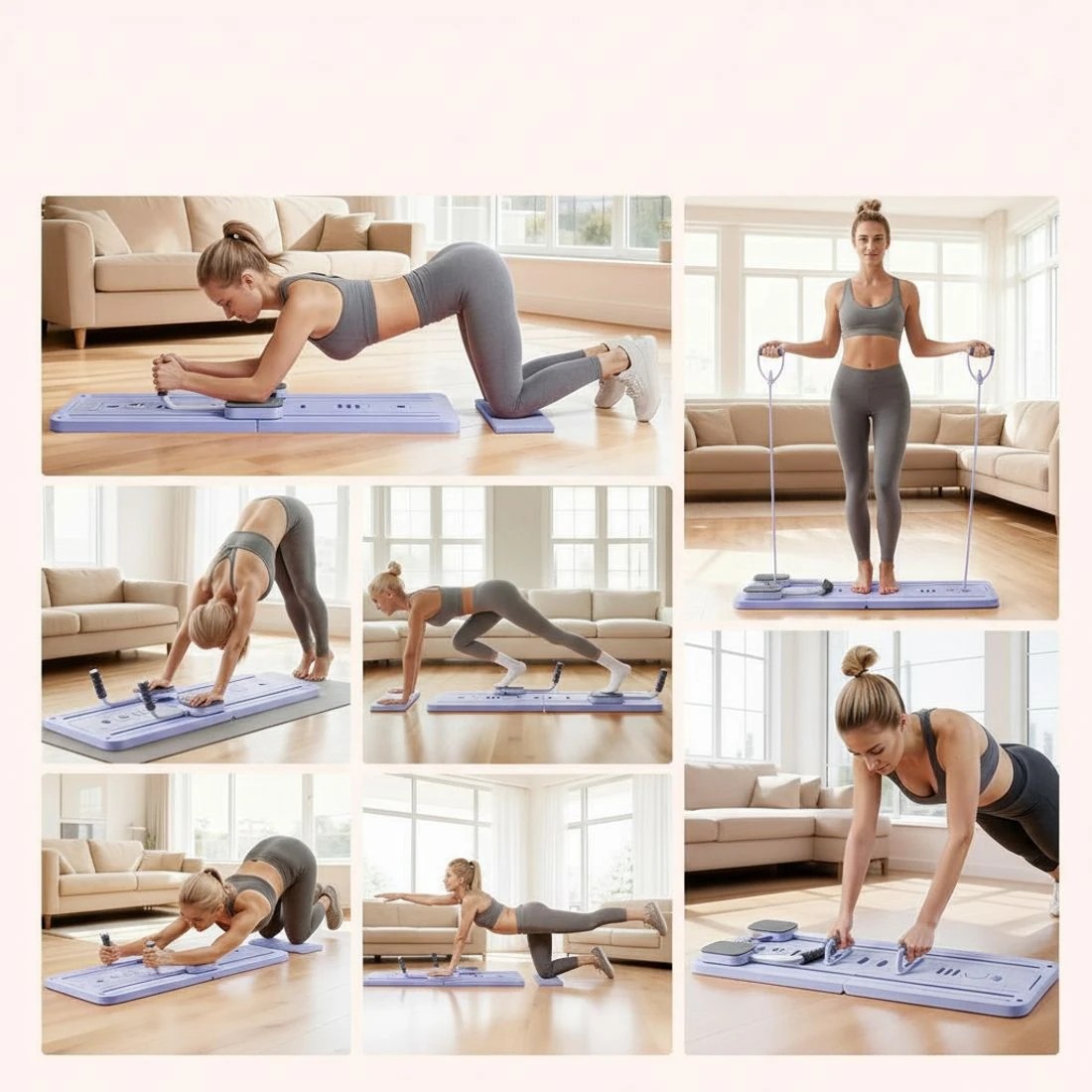 4 Everfit Pilates Board Foldable Reformer Multi Functional Exercise Trainer Purple - Purple, 4 of 10