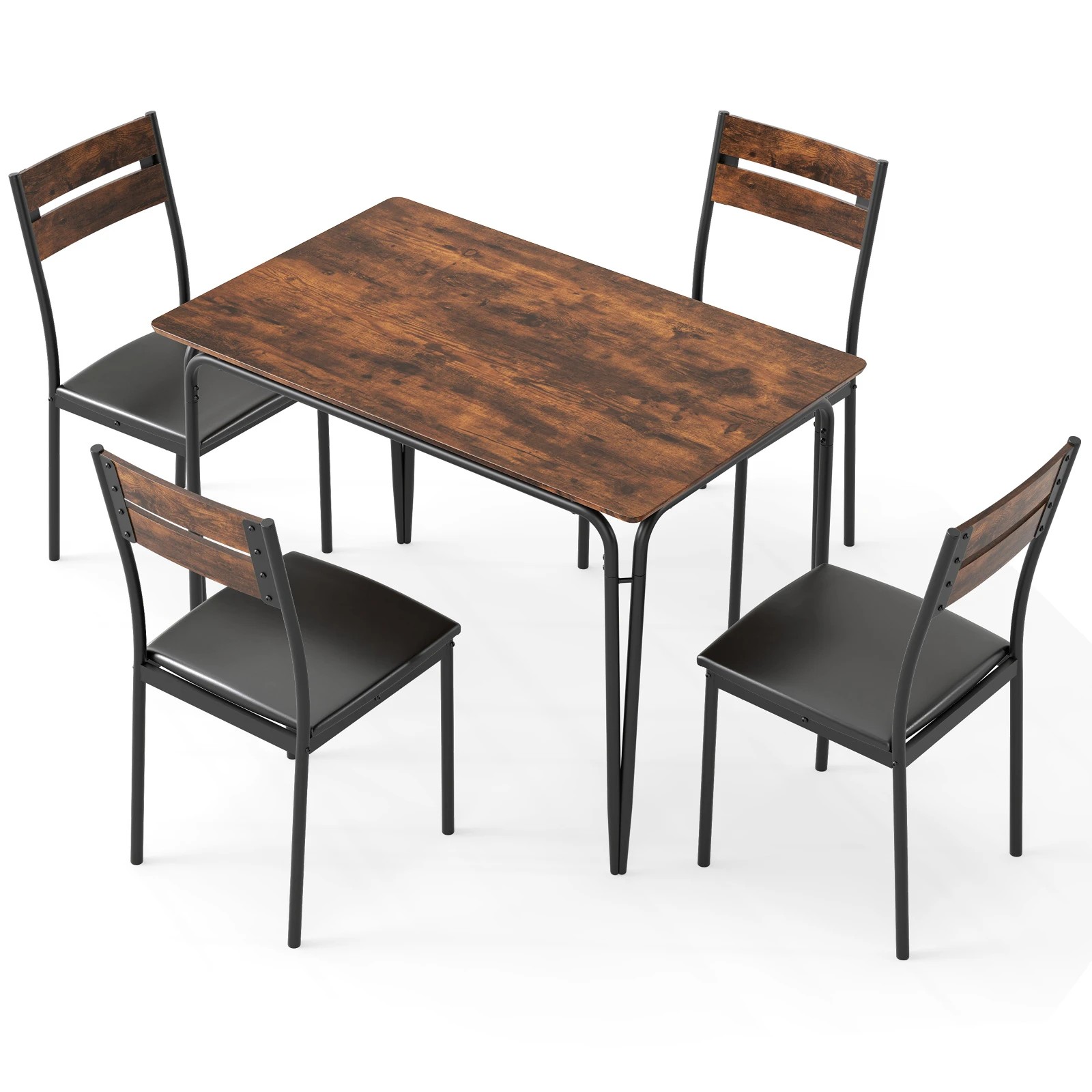 1 Costway 5pcs Dining Table Set Industrial Kitchen Table 4 Ergonomic Back Armless Chairs - Brown, 1 of 4