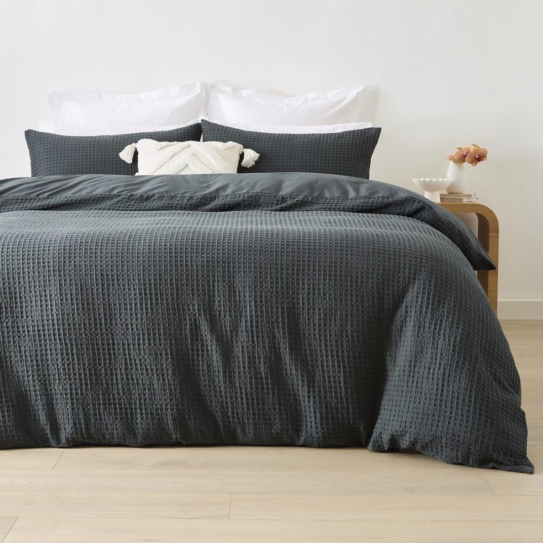 1 Waffle Cotton Quilt Cover Set - King Bed, Charcoal, 1 of 6