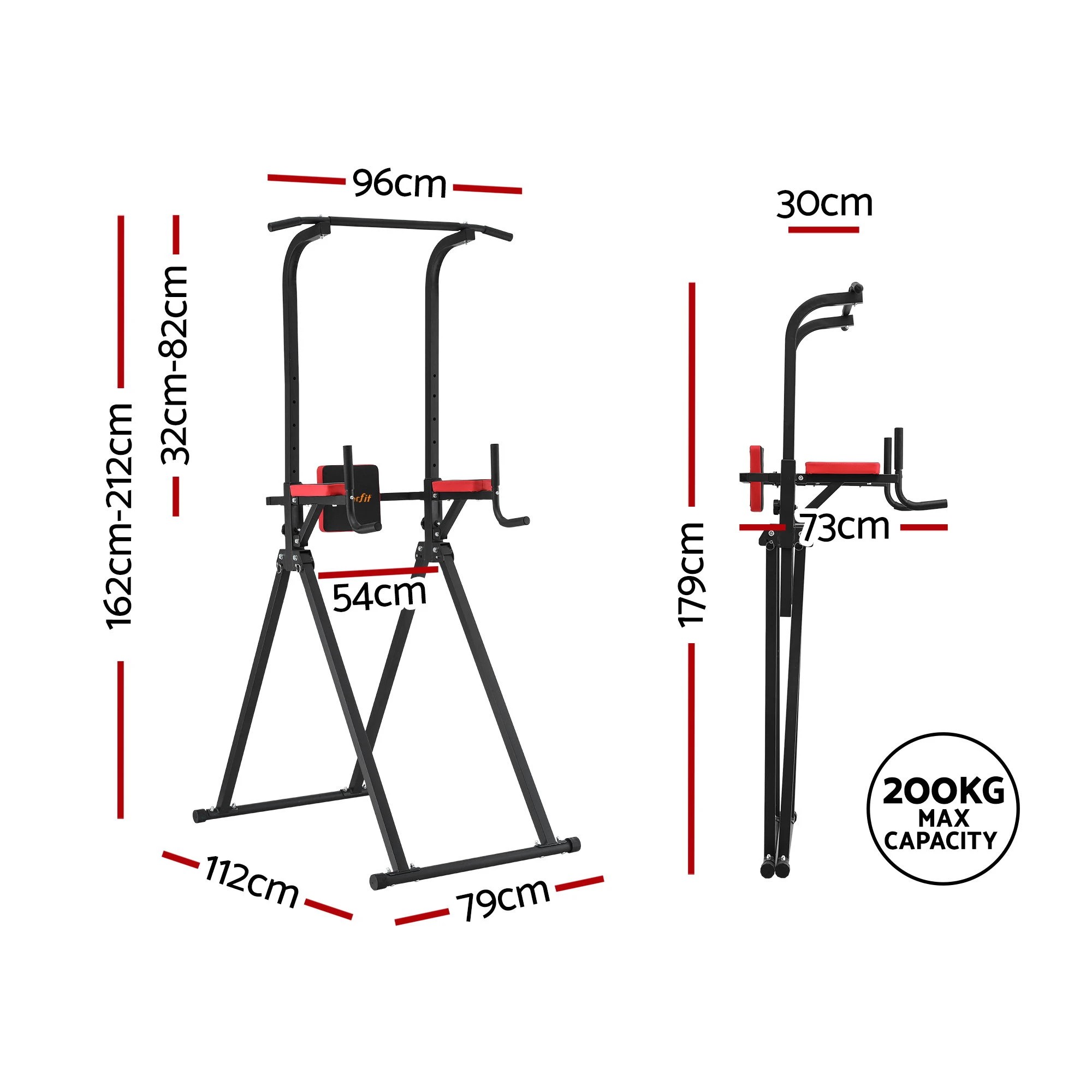 2 Everfit Chin Up Tower Pull Up Station Adjustable Dip Station Folding Home Gym - Multi, 2 of 6