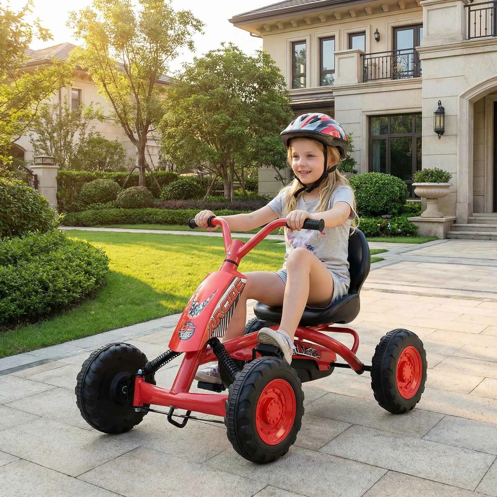 2 Costway Pedal Go Kart 4 Wheel Ride On Car Toys Off-road Racer - Red, 2 of 3