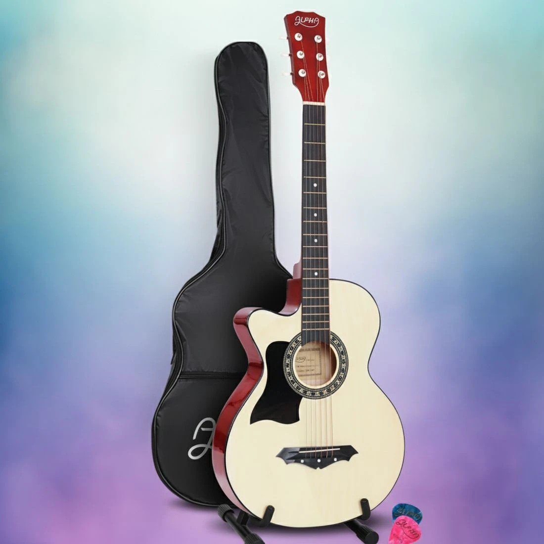 7 Alpha 38 Inch Acoustic Guitar Wooden Body Steel String Full Size Left Handed - Natural, 7 of 7