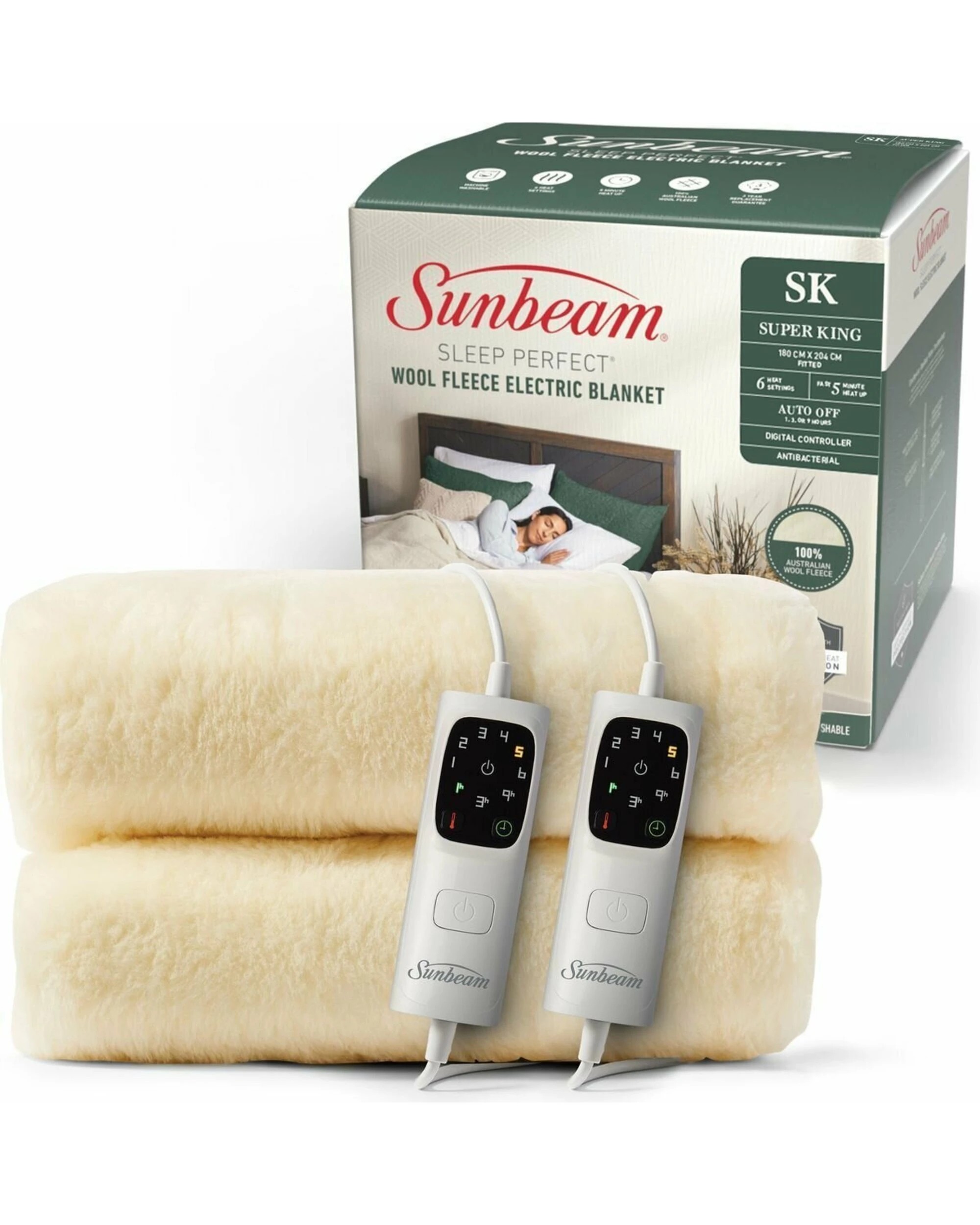 4 Sunbeam Sleep Perfect Wool Fleece Anti Bacterial Super King Heated Blanket, 4 of 5