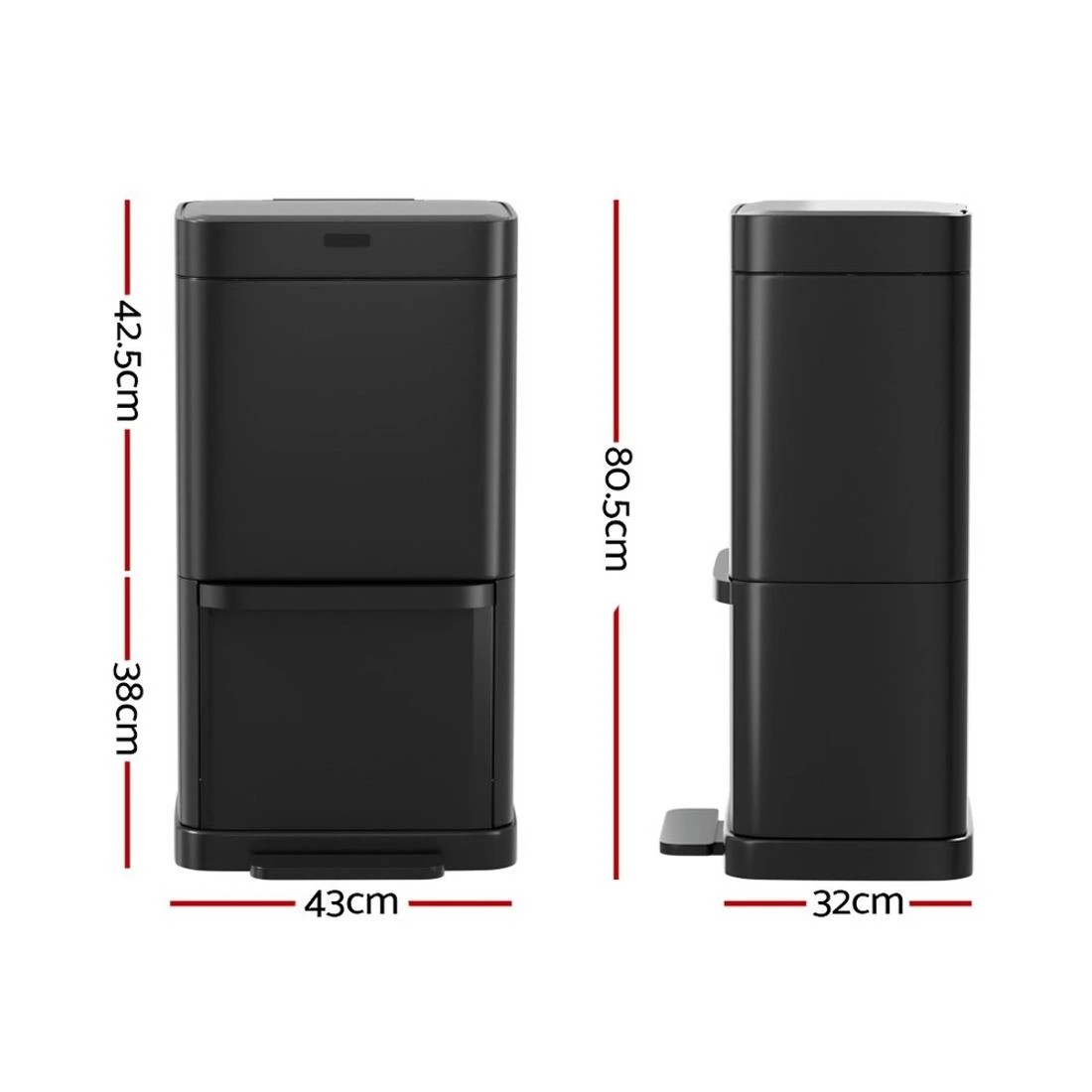 2 Devanti 70L Motion Sensor Bin Pedal Bins Automatic - Black, 2 of 6