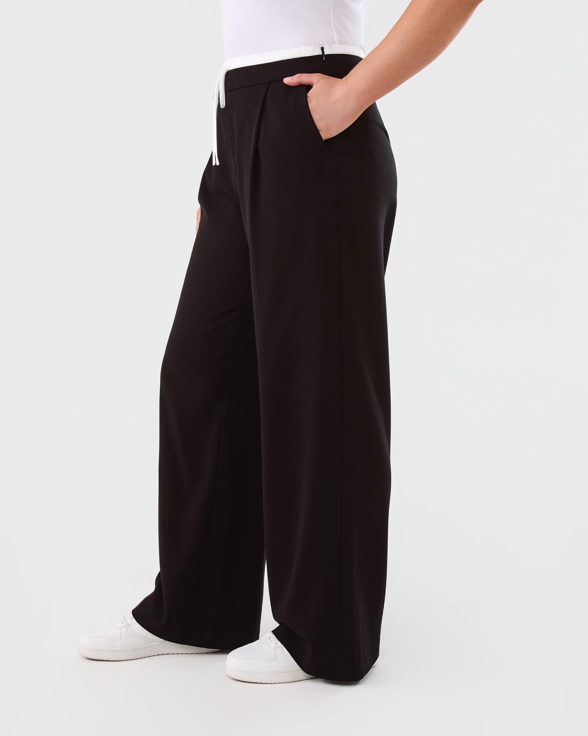 2 Contrast Waistband Tailored Pants Black, 2 of 5