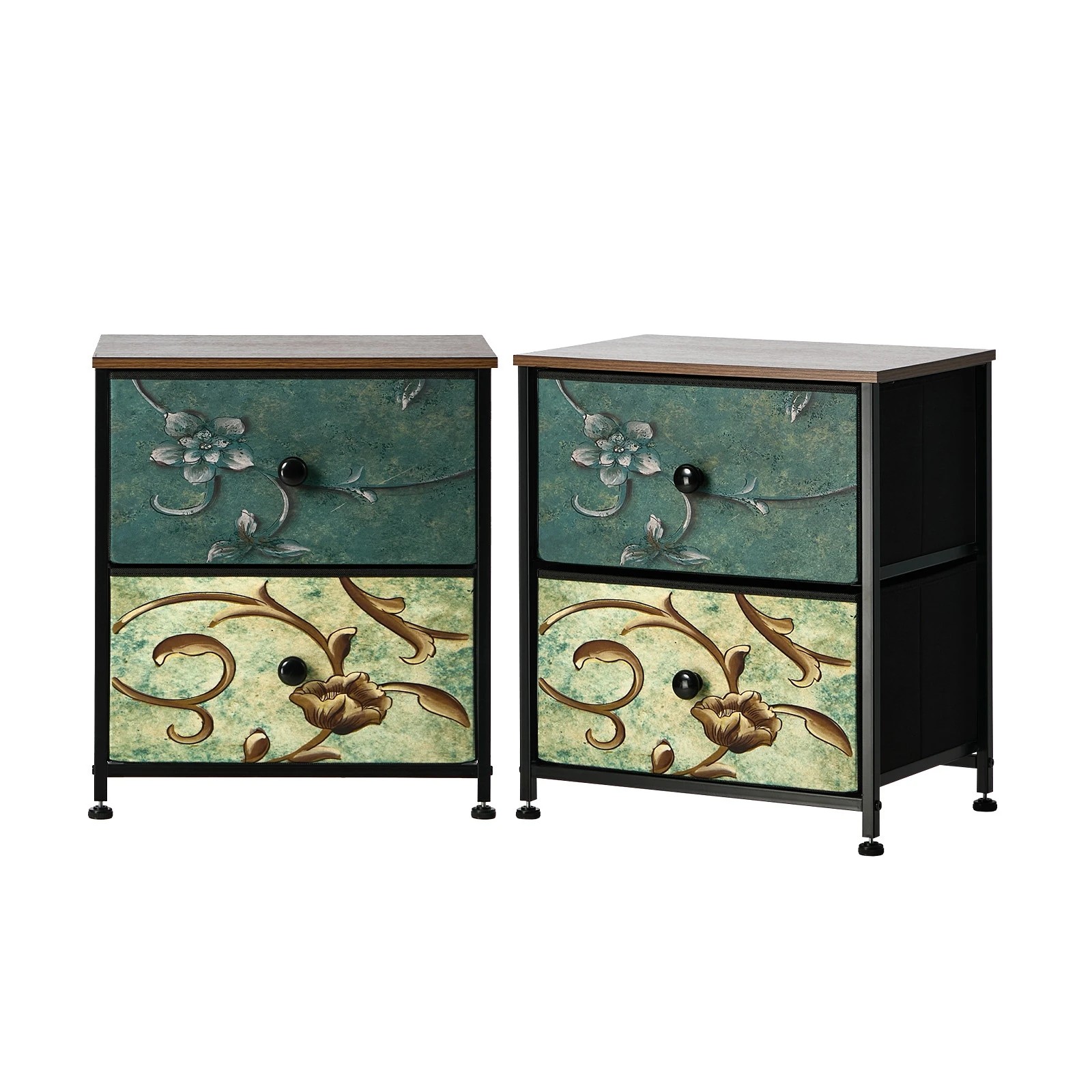 1 Oikiture 2pc Bedside Tables Fabric Storage Cabinet 2 Drawers Dresser Nightstand - Multi, 1 of 7