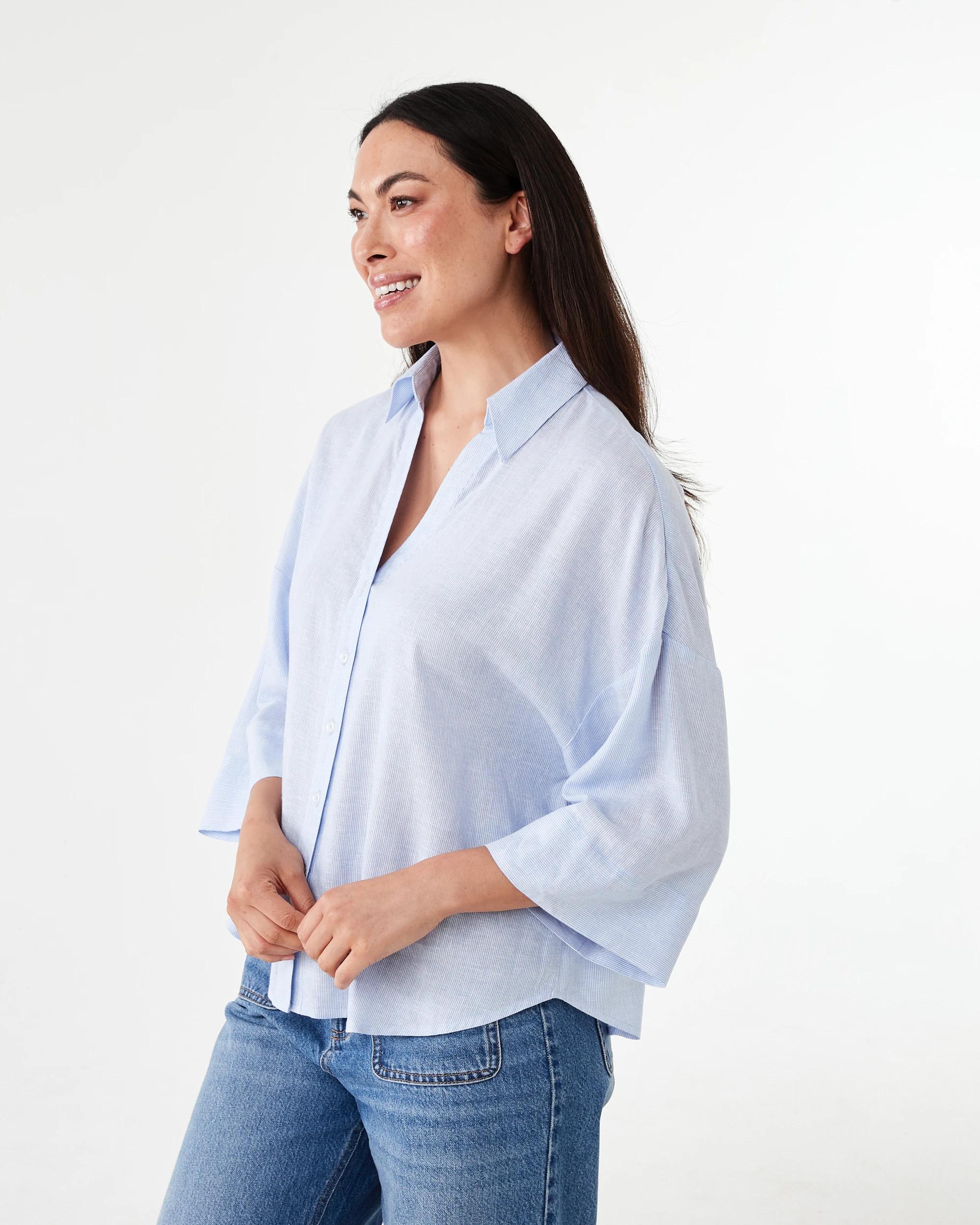 2 Long Sleeve V-Neck Dolman Shirt Bruni Blu, 2 of 8