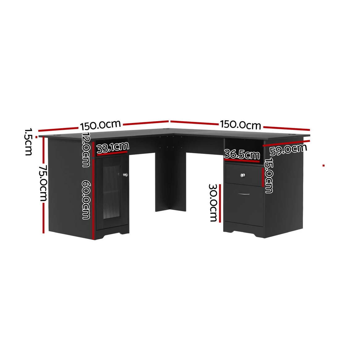 2 Artiss Computer Desk Home Office Study Desks L-shaped Corner Table with Storage - Black, 2 of 6