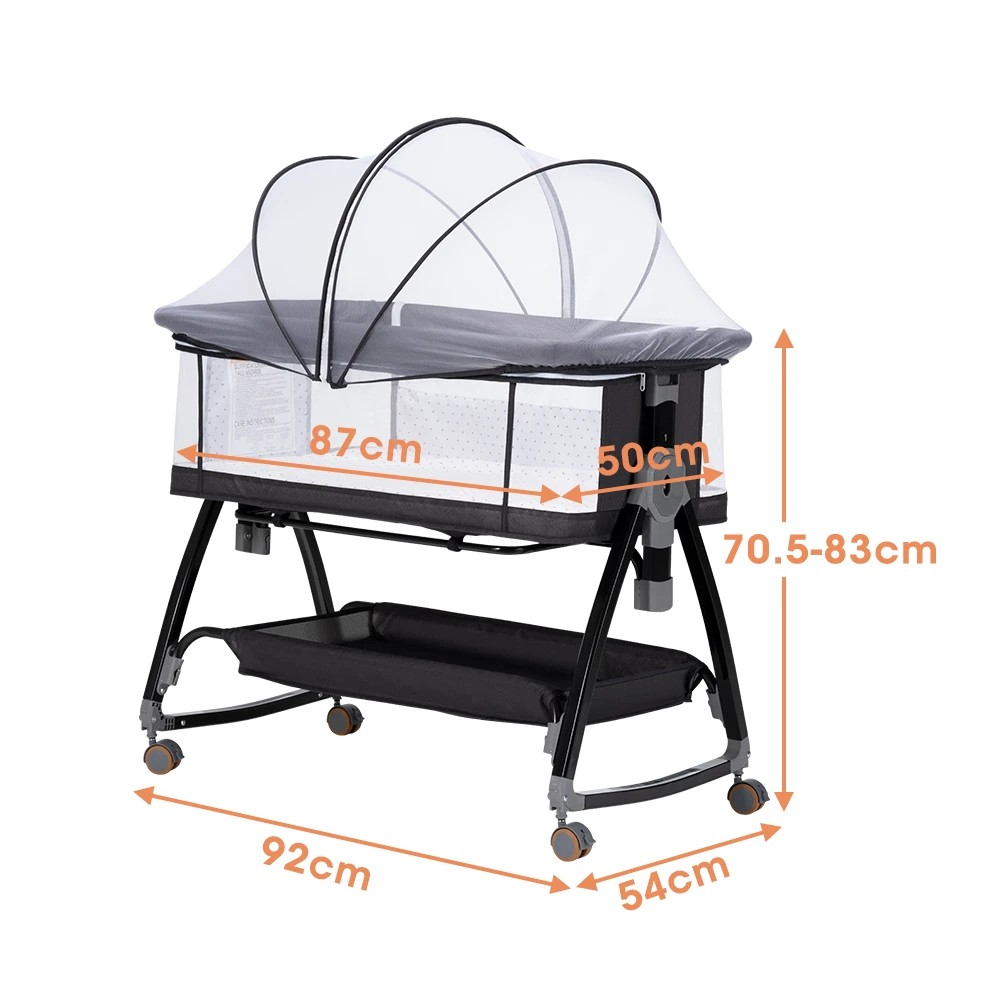 2 PlayPals 3-in-1 Baby Cot Crib Bed Bassinet Bedside Sleeper Foldable - Black, 2 of 3