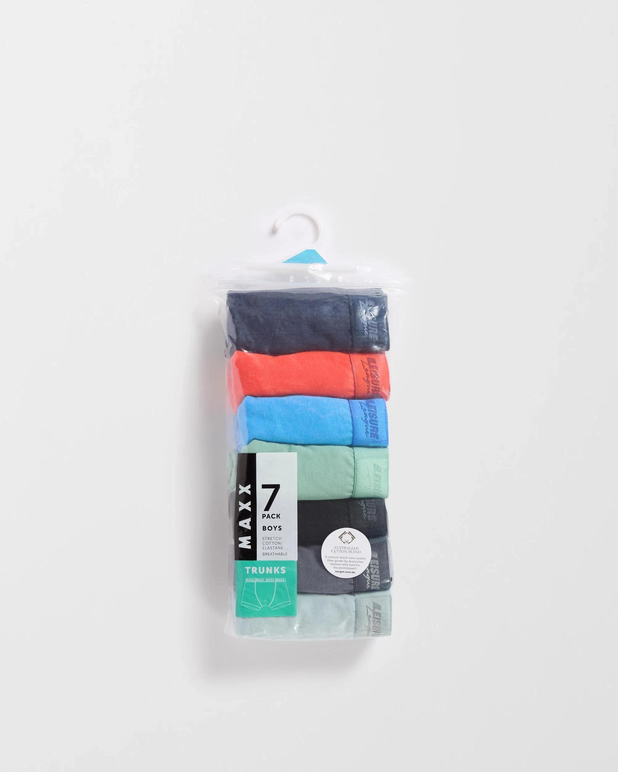 2 Australian Cotton Older Boys Trunks 7 Pack - Maxx MULTI/PLAIN COLOURS, 2 of 2