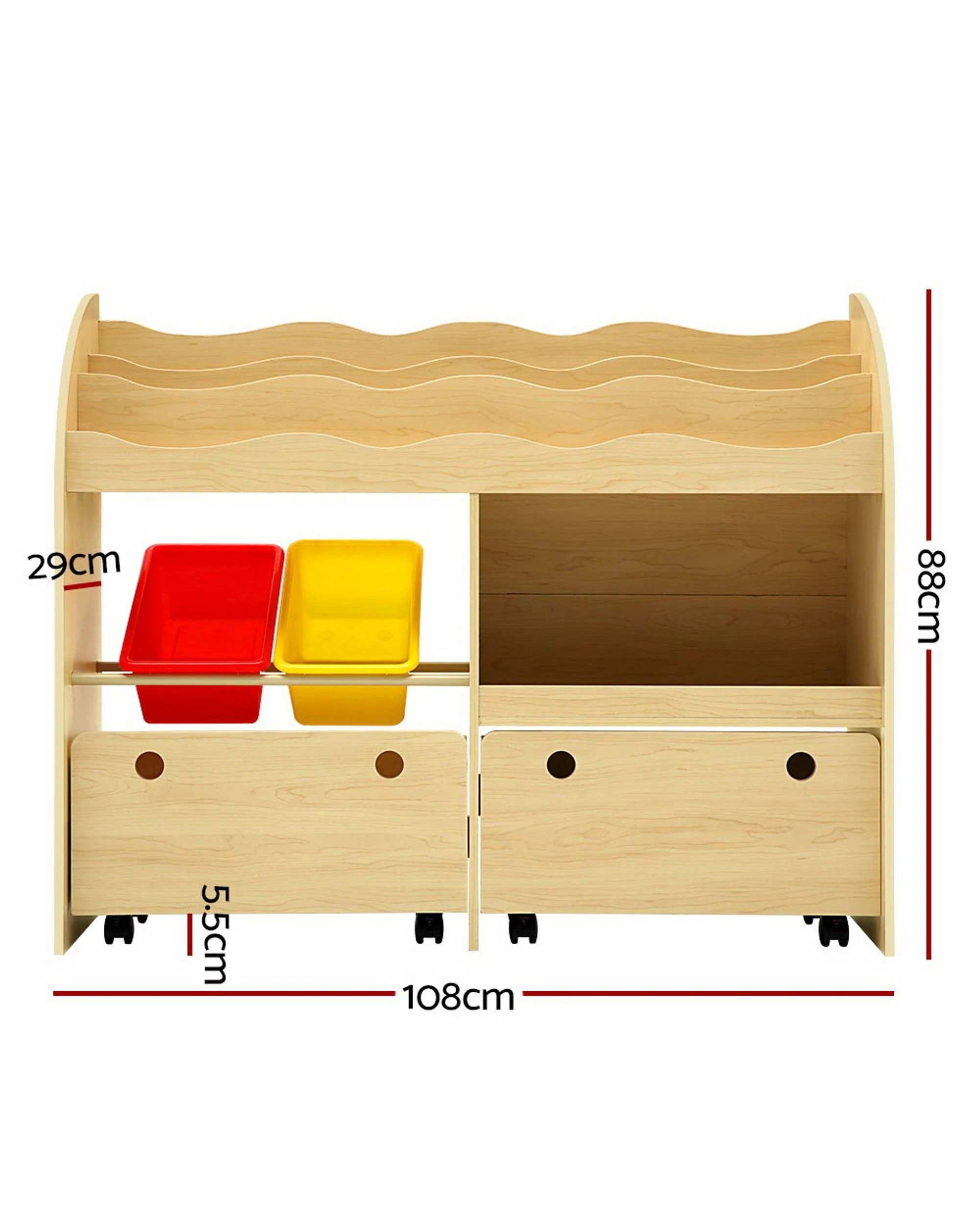 2 Keezi 3 Tiers Kids Bookshelf Storage Children Bookcase Toy Box Organiser - Natural, 2 of 8