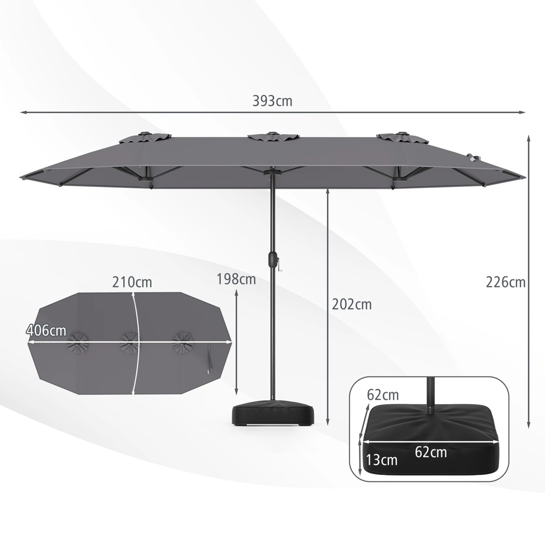 4 Costway Double-sided Patio Umbrella Extra Large Twin Table Umbrella, 4 of 5