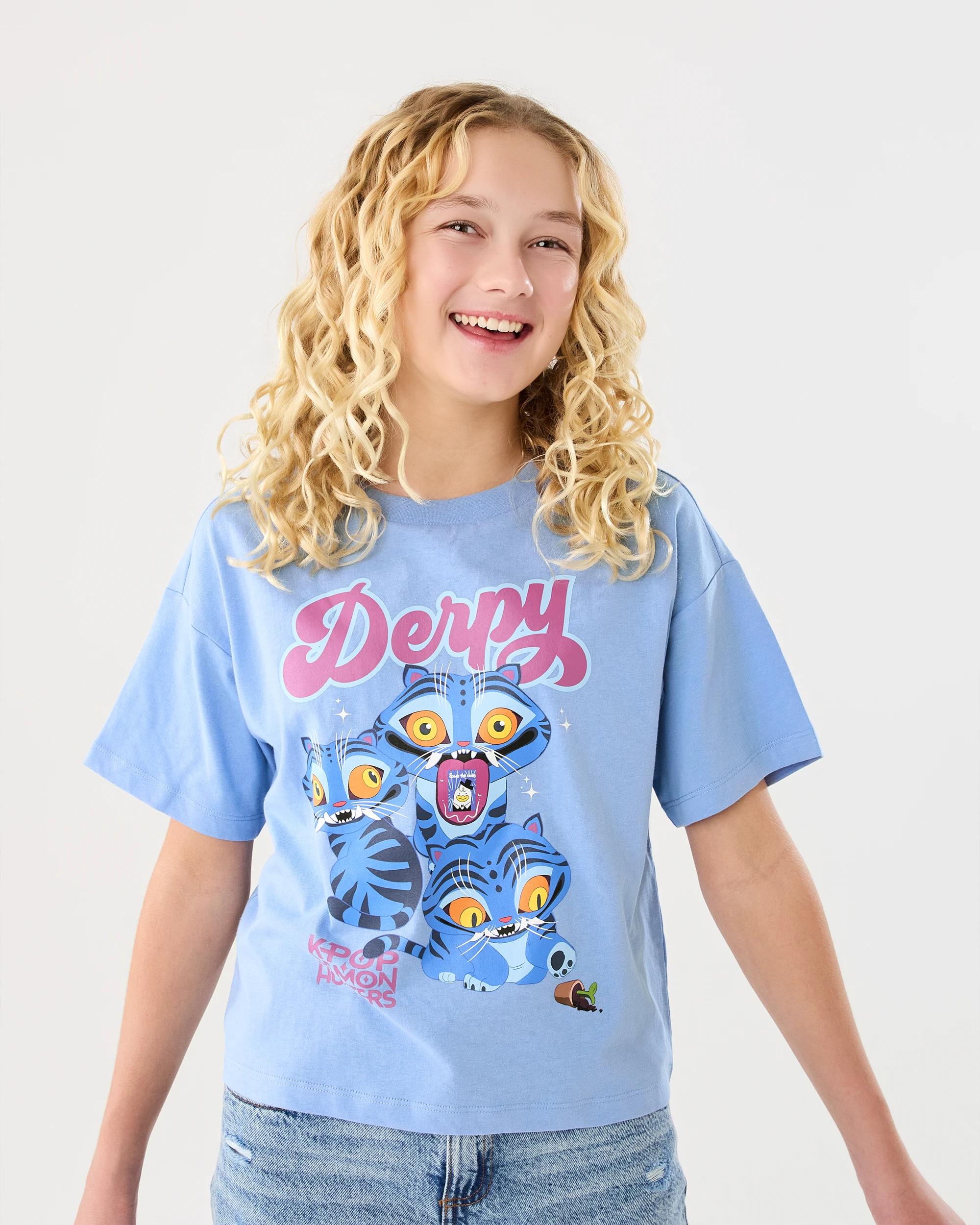 1 KPop Demon Hunters Derpy License Cropped T-shirt Blue Dh, 1 of 7