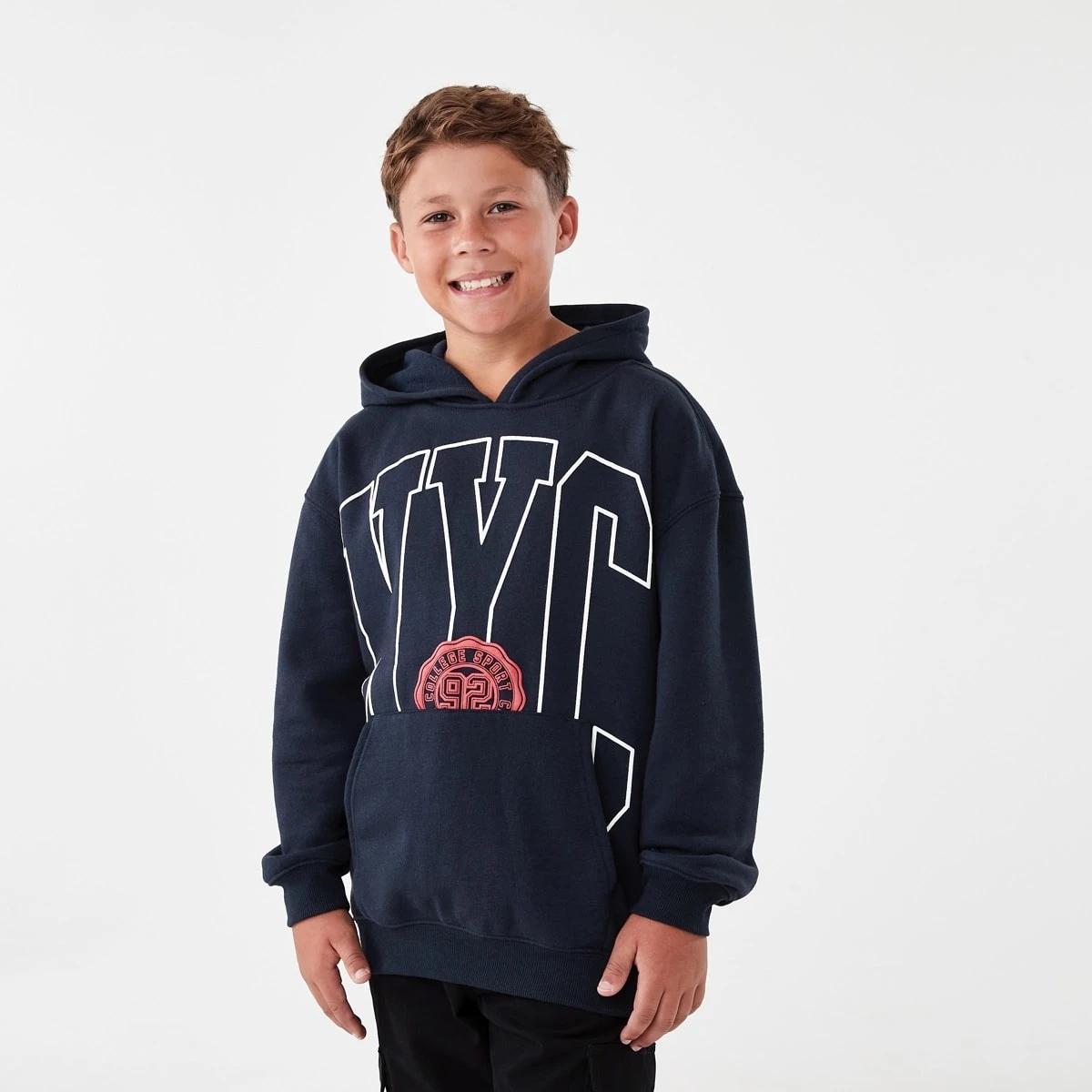 1 Print Pullover Hoodie With Pocket Blu Varsit, 1 of 7