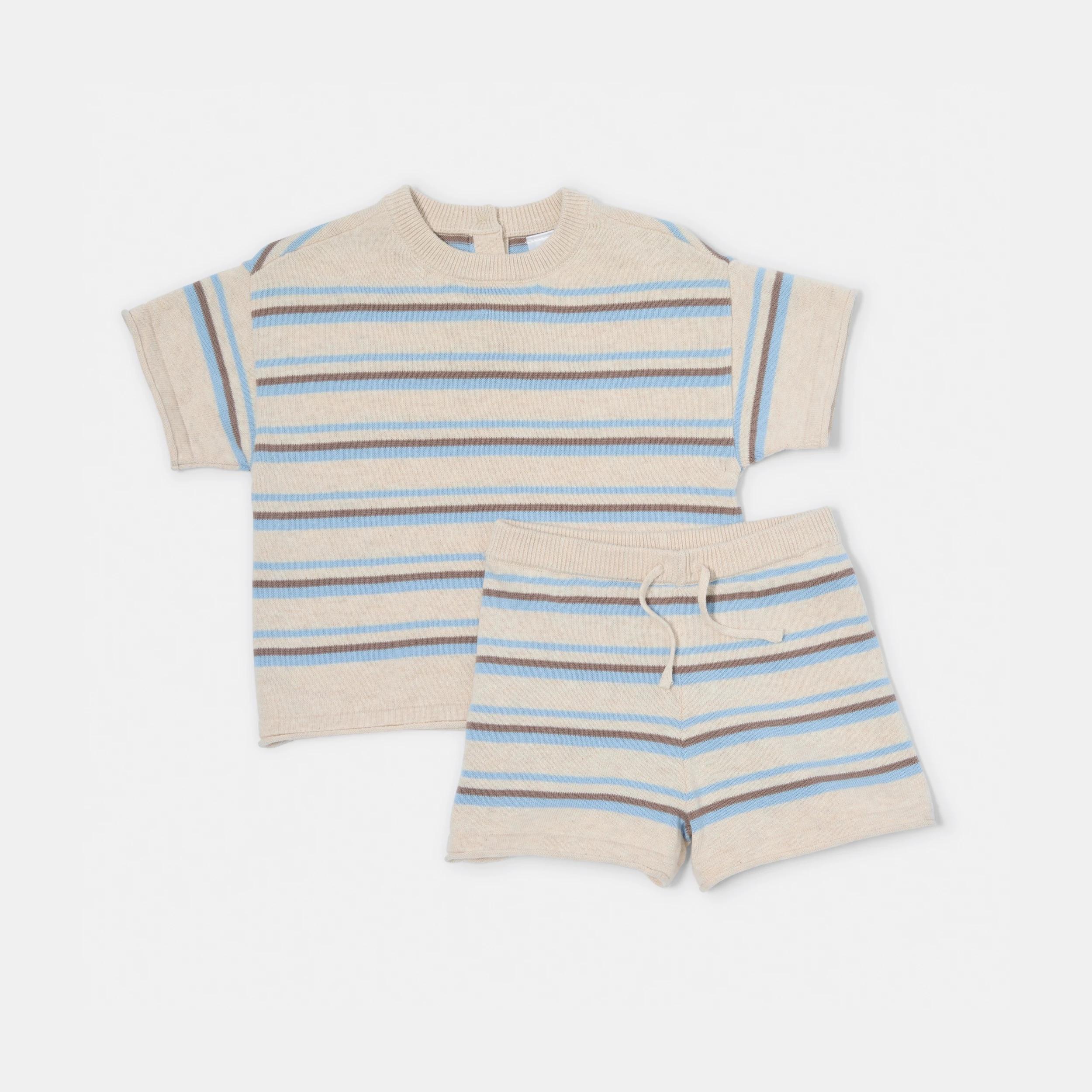 1 2 Piece Short Sleeve True Knit Set BLUE STRIPES, 1 of 6