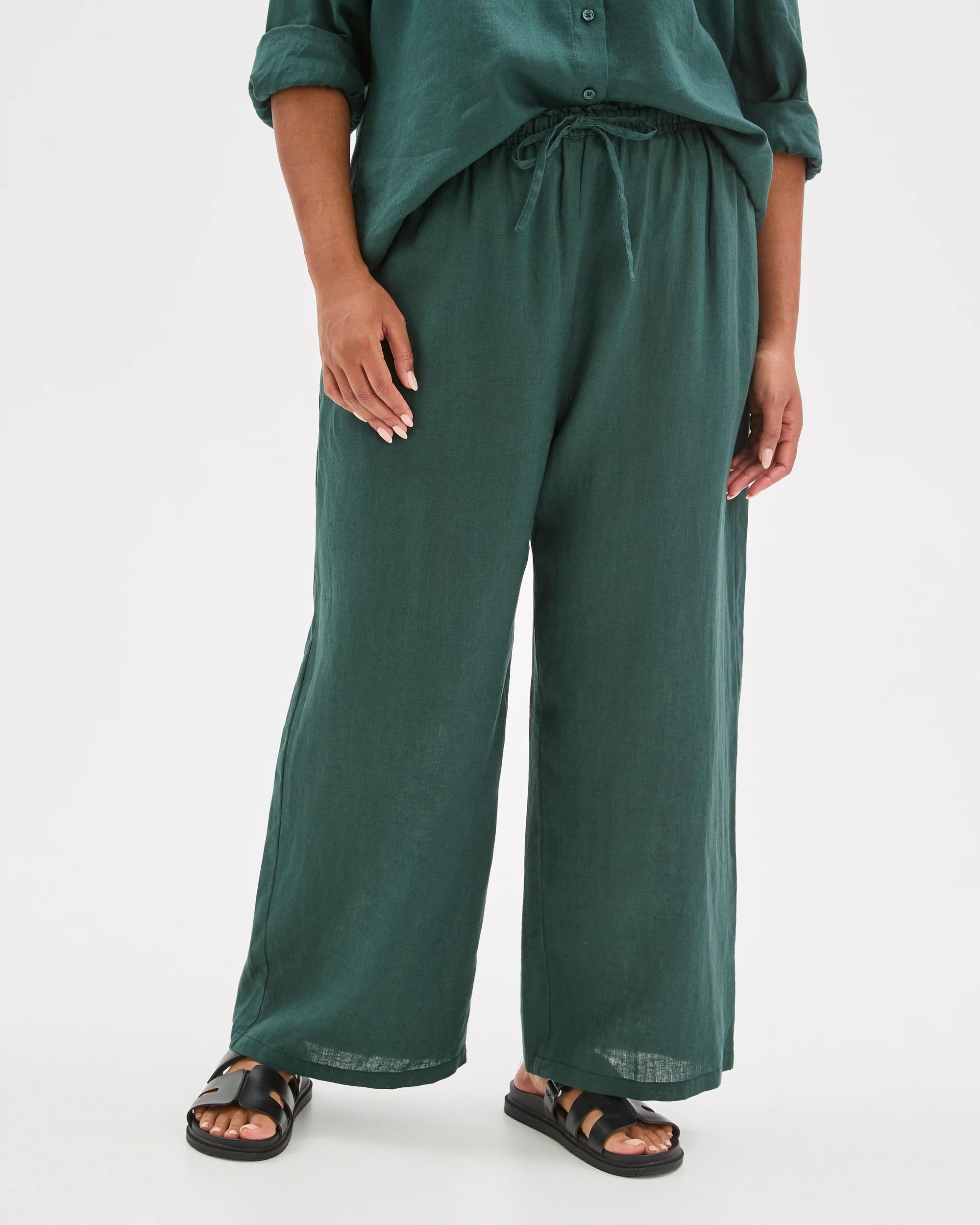 5 Target Curve Plus Size European Linen Wide Leg Pants DEEP GREEN FNA, 5 of 7