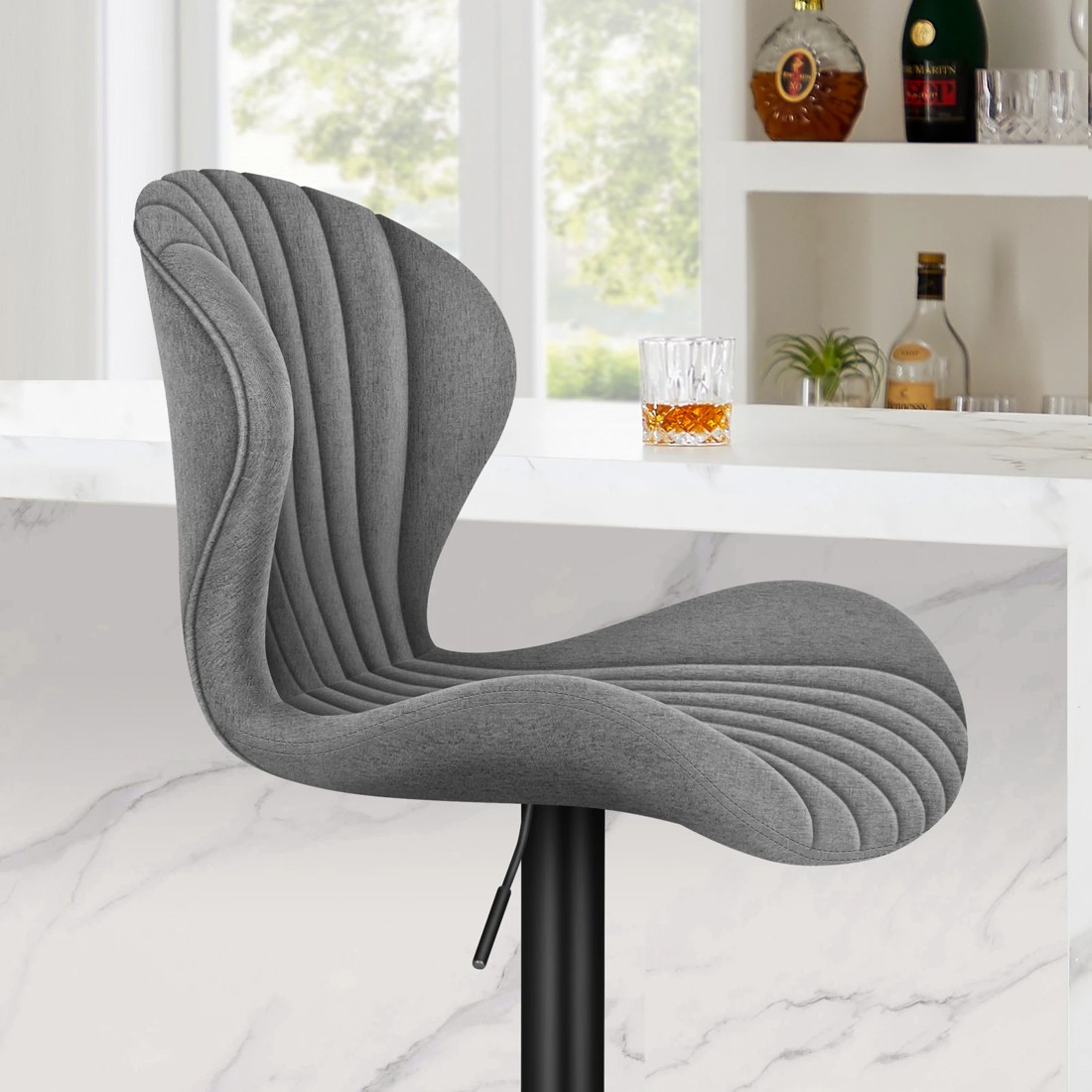 3 Alfordson 2x Bar Stools Gas Lift Fabric Bar Chairs Kitchen Swivel - Grey, 3 of 10