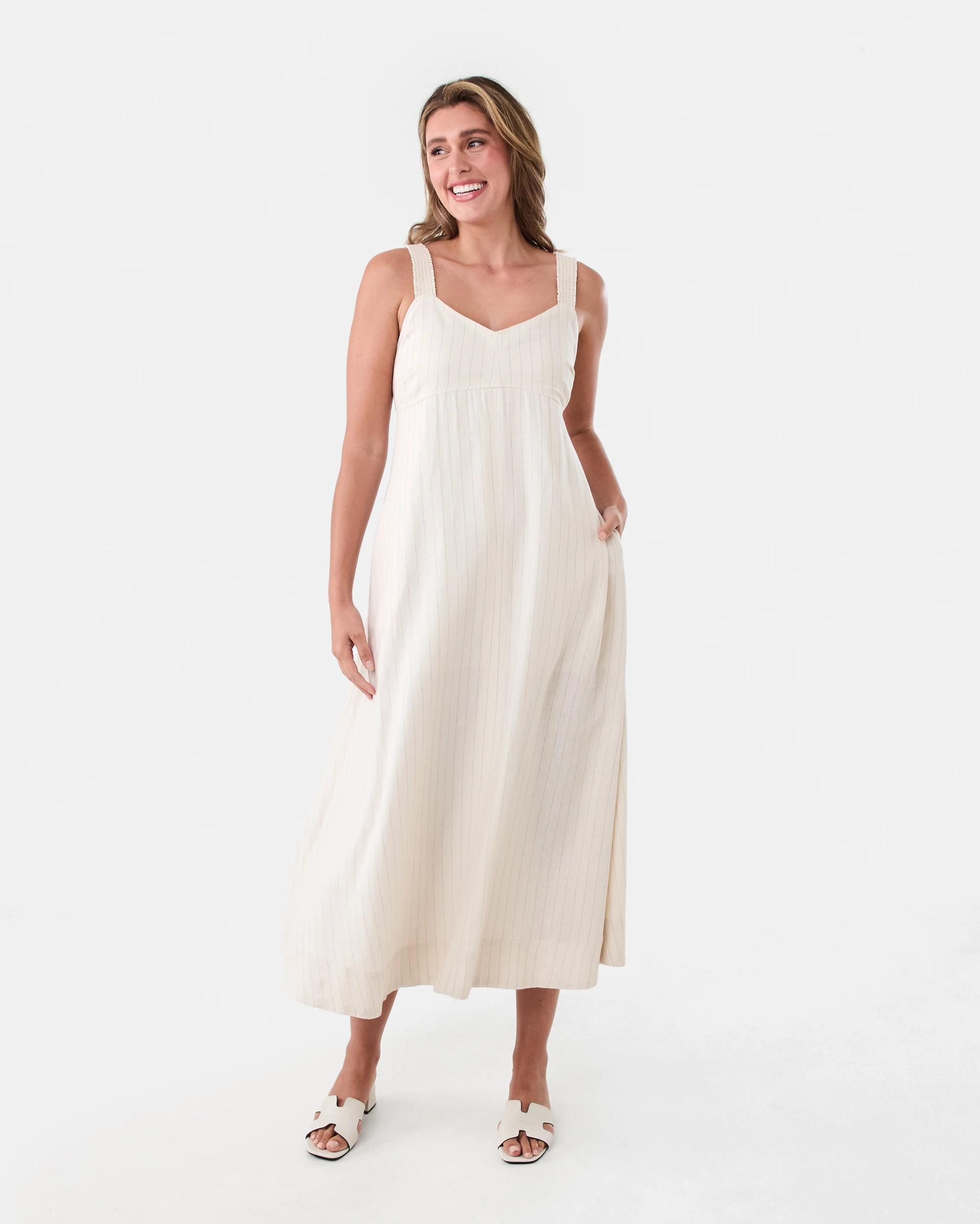 1 Sleeveless Contrast Linen Blend Maxi Dress St Nat B, 1 of 7
