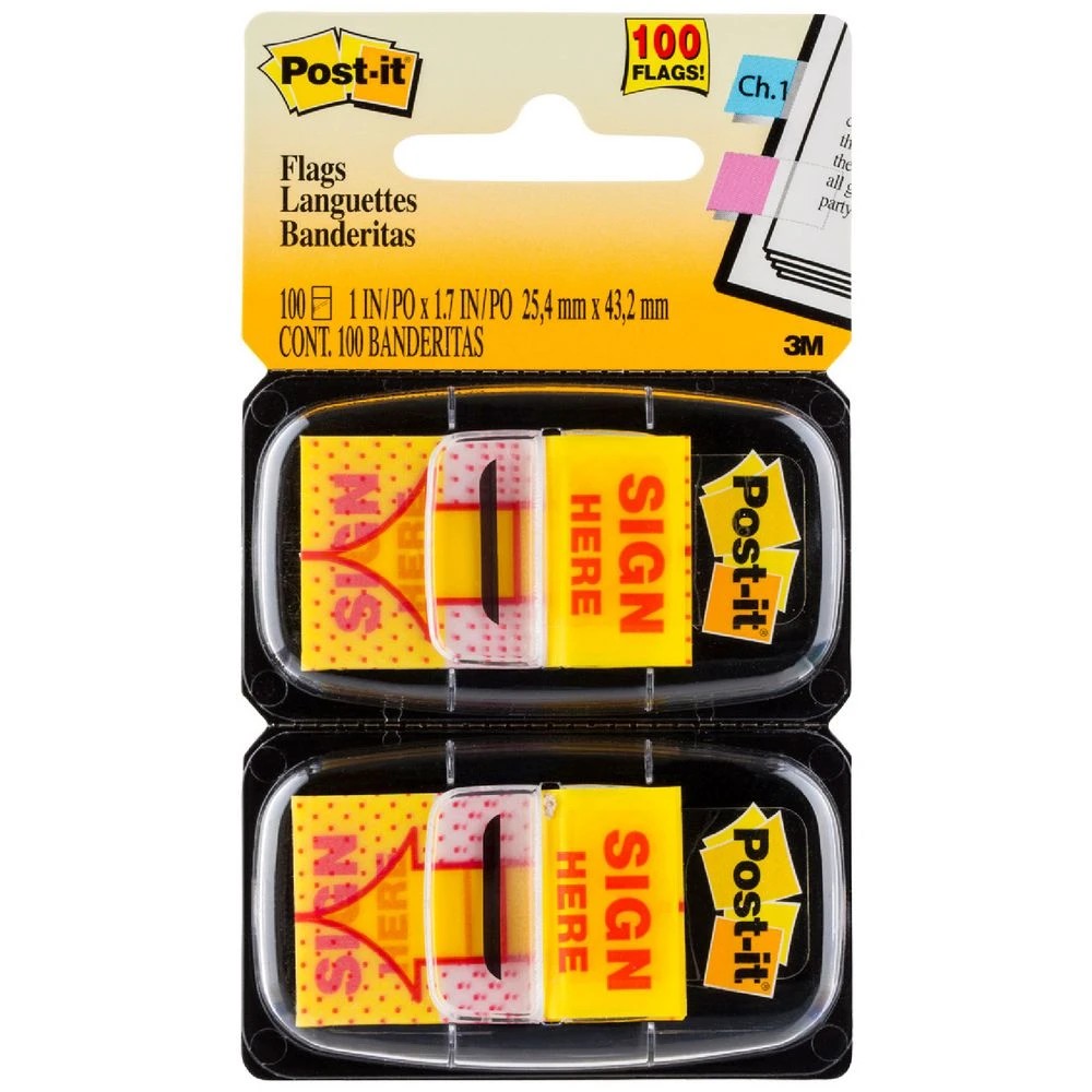 1 Post-it Flags Sign Here 25x43mm Yellow 2 Pack, 1 of 4