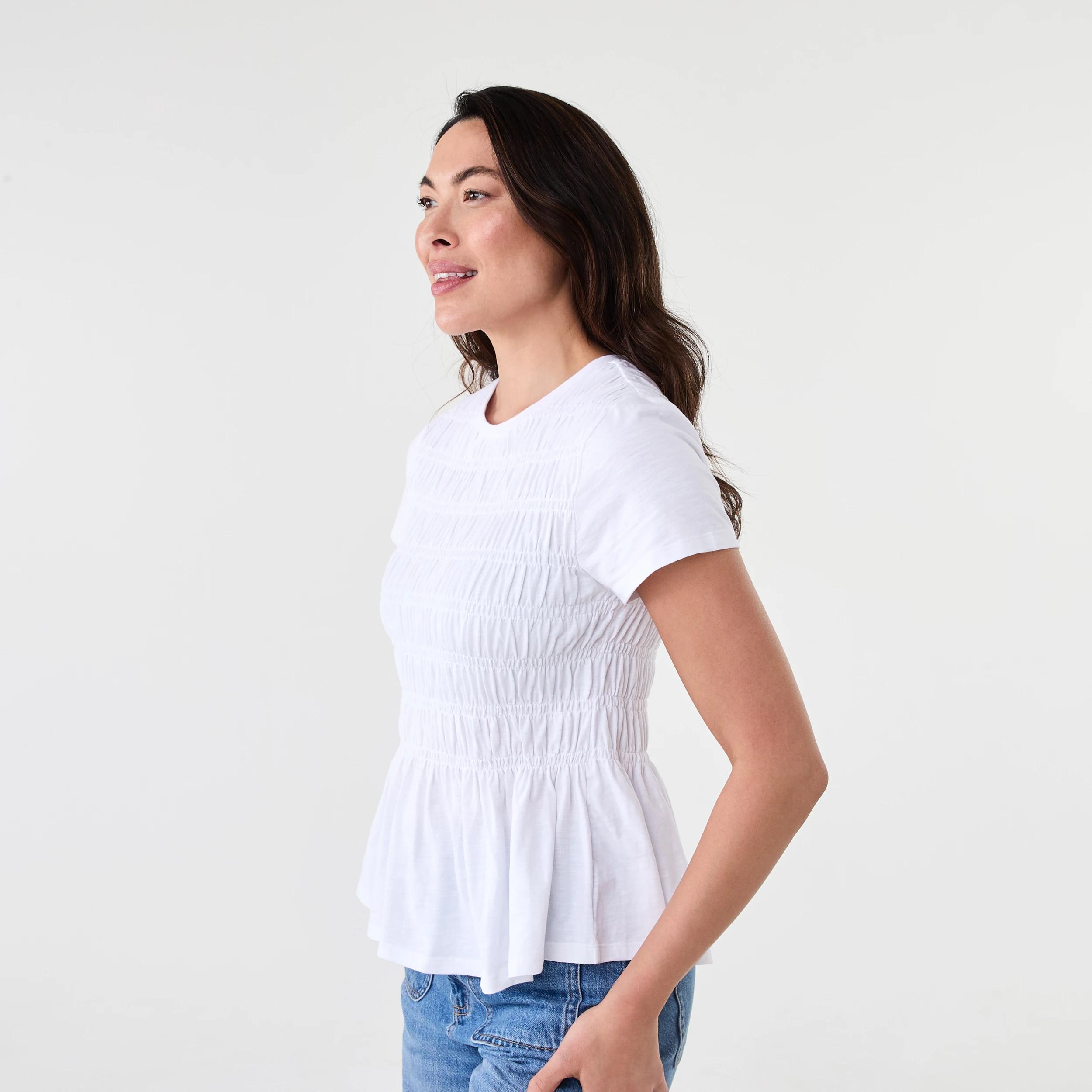 2 Short Sleeve Shirred Top White, 2 of 6