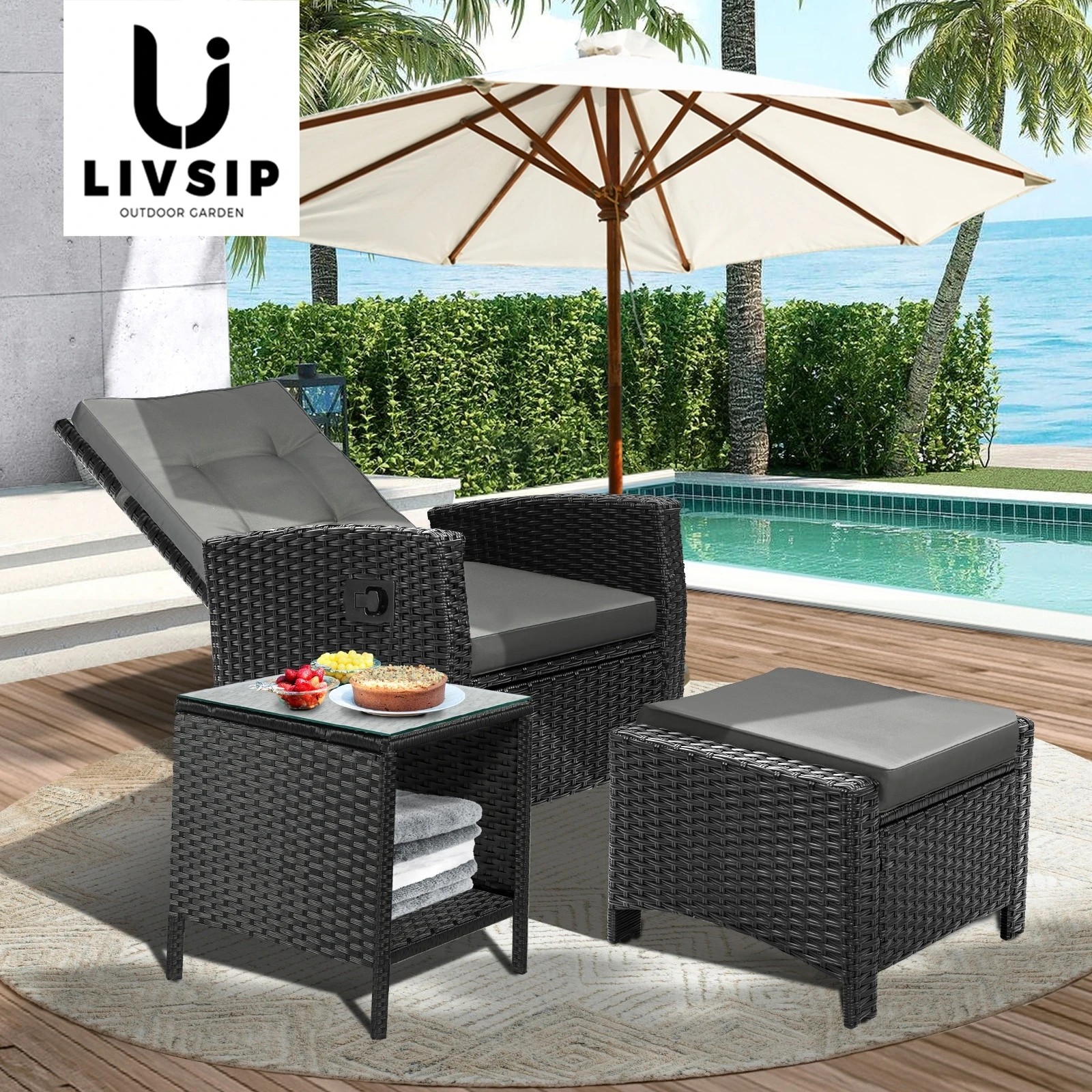 6 Livsip Garden Table Rattan Cafe Table Outdoor Garden Furniture Side Table
 - Black, 6 of 8