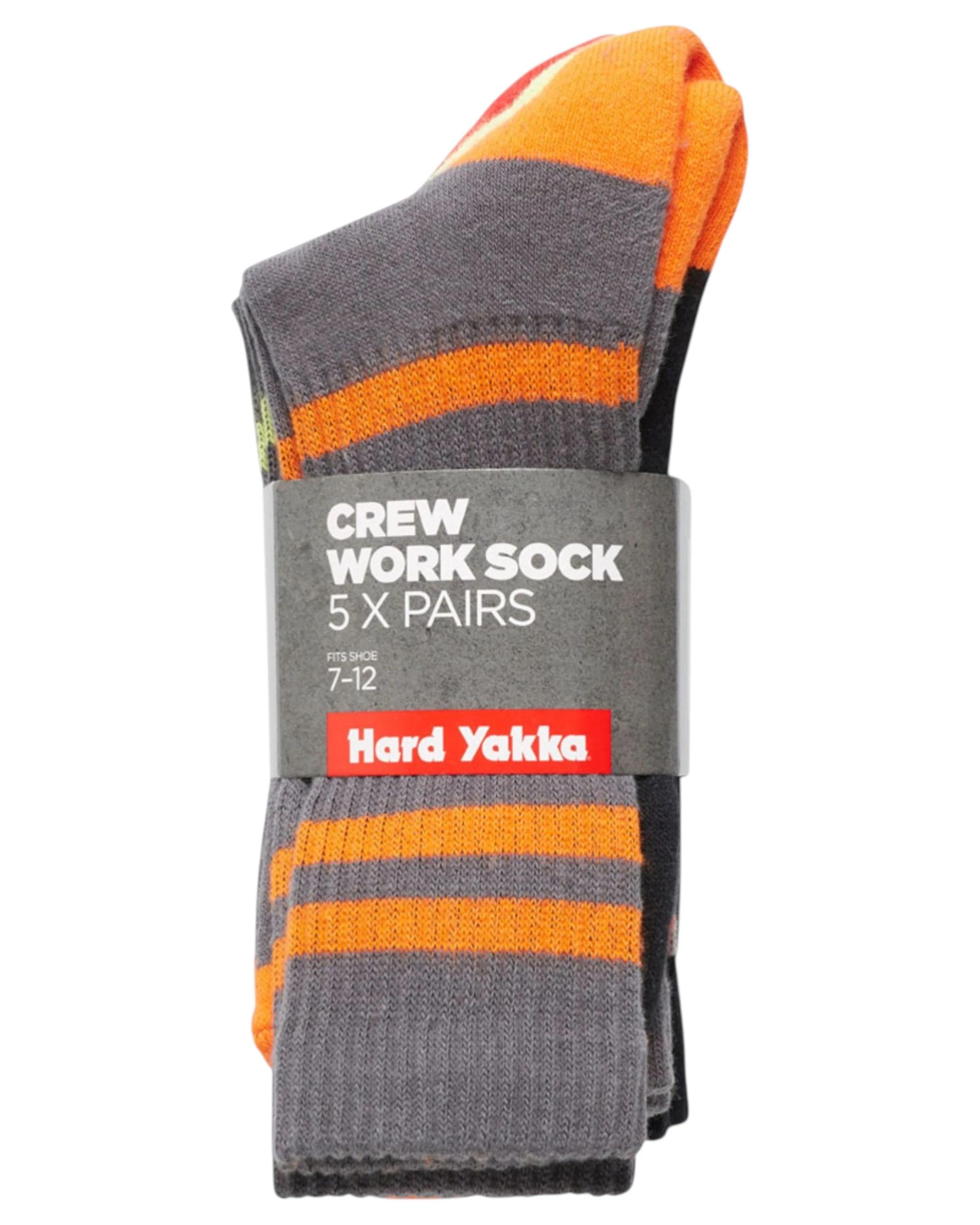 5 Hard Yakka 5 Pairs Mens Crew Work Multi Coloured Workwear Socks MULTI, 5 of 5