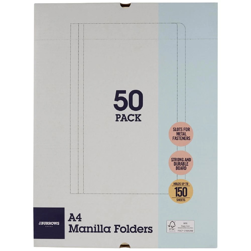 1 J.Burrows Manila Folder A4 Buff 50 Pack, 1 of 1