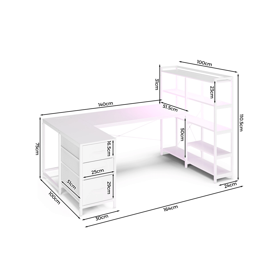 2 Advwin U Shaped Gaming Desk With Led Lights & Power Outlets Reversible 164cm Computer Desk With Bookshelf White, 2 of 10